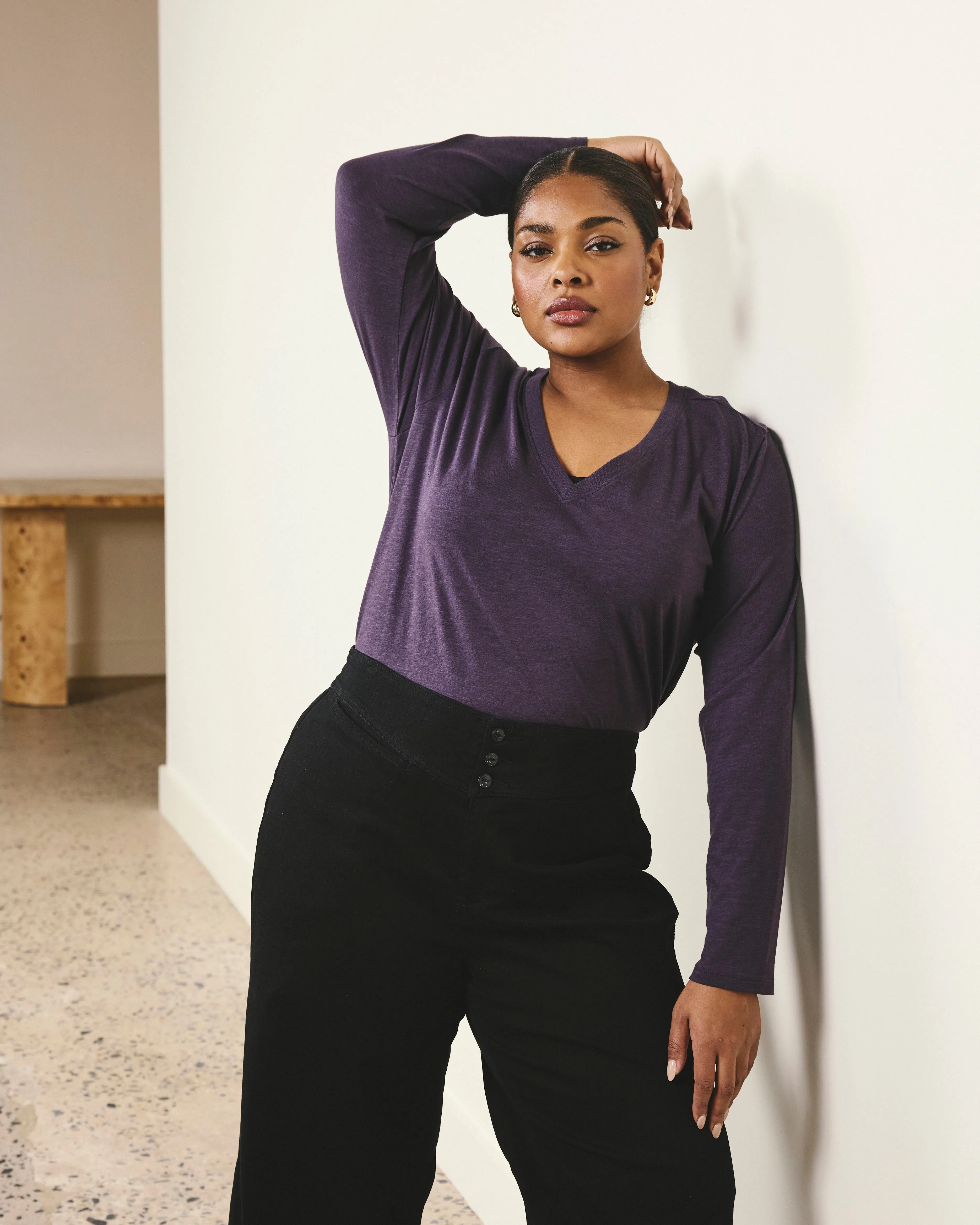 Light-As-Air Long Sleeve V Neck Tee - Purple Jewel sold by Universal Standard product image thumbnail 2