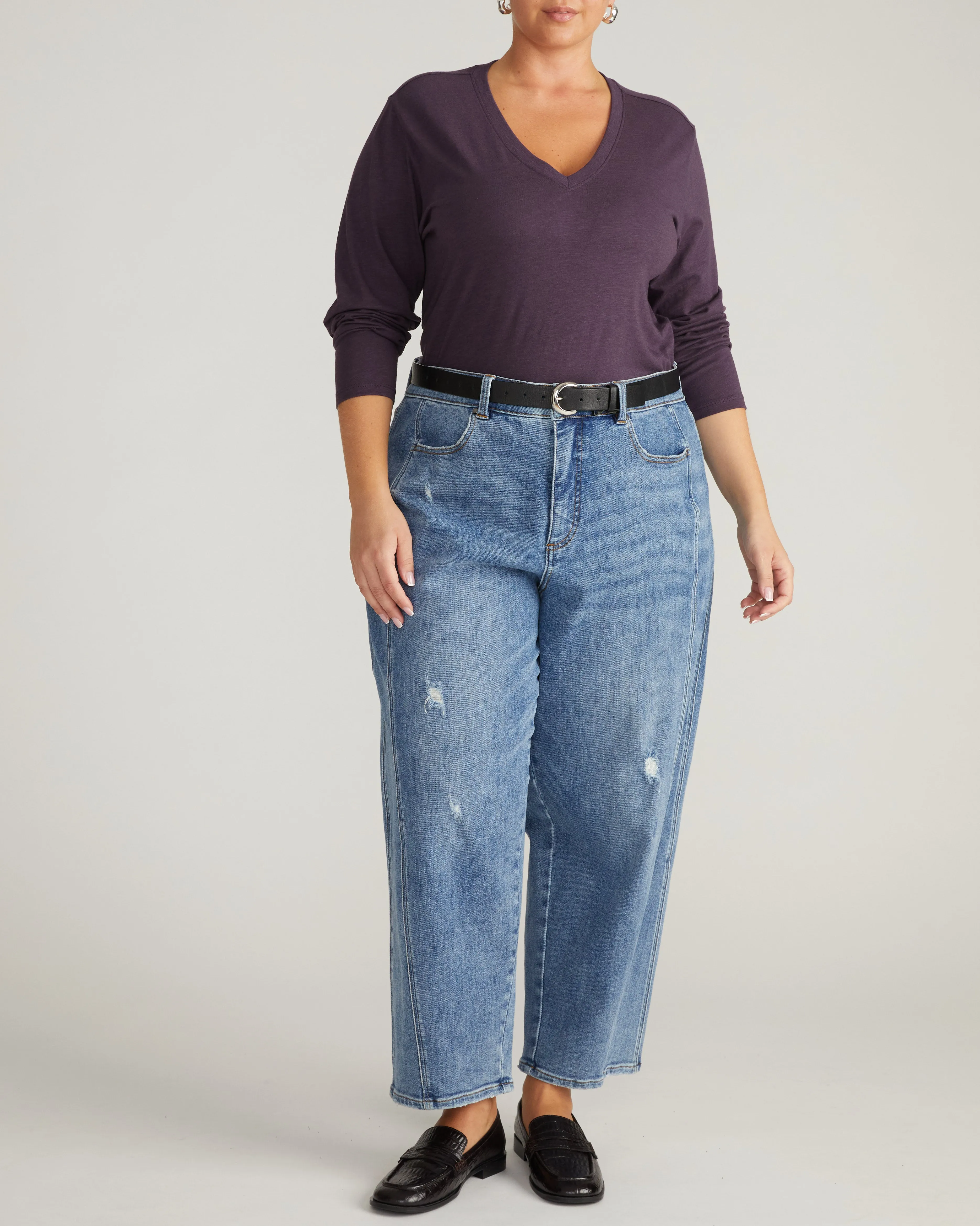 Light-As-Air Long Sleeve V Neck Tee - Purple Jewel sold by Universal Standard product image thumbnail 4