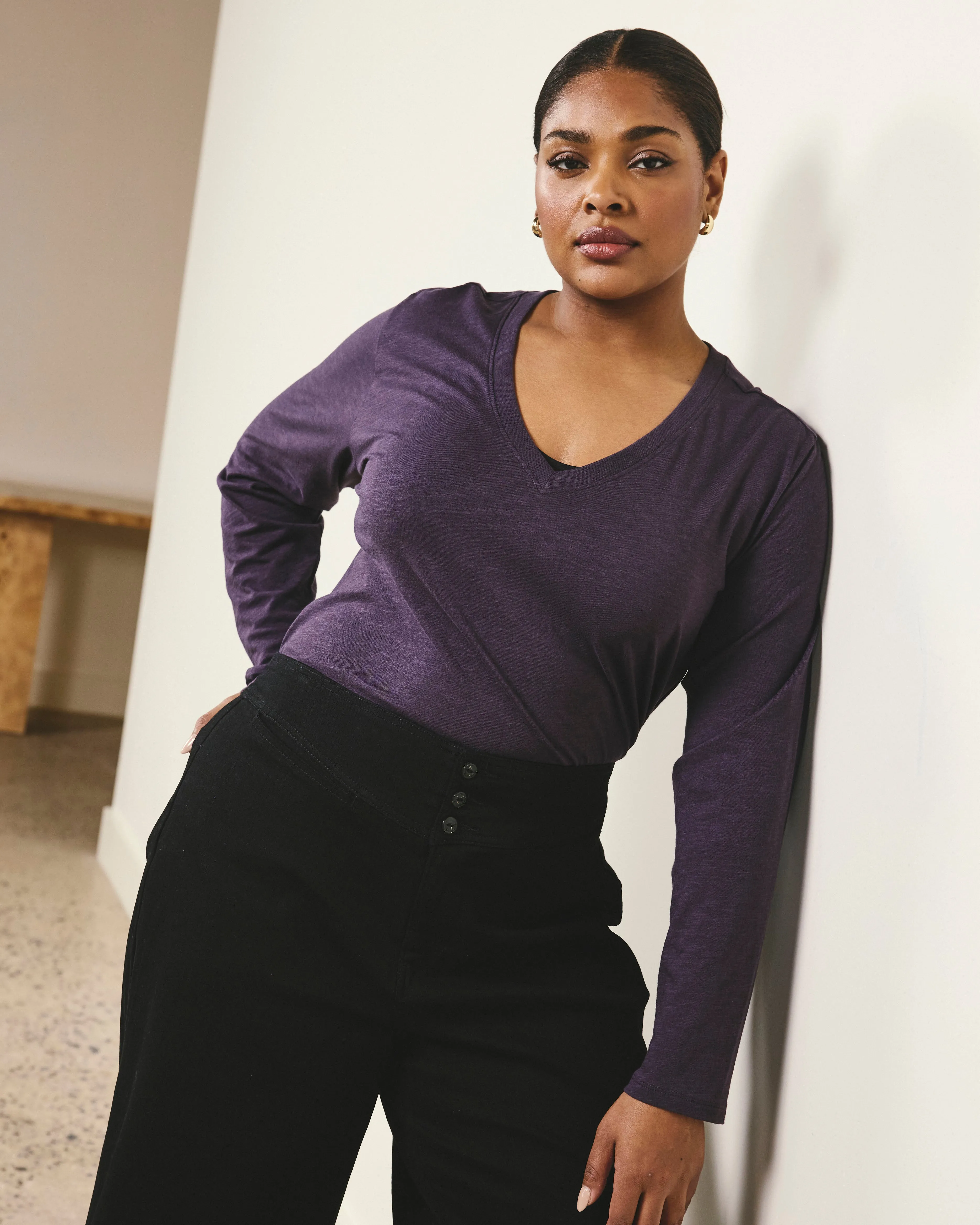 Light-As-Air Long Sleeve V Neck Tee - Purple Jewel sold by Universal Standard product image thumbnail 3