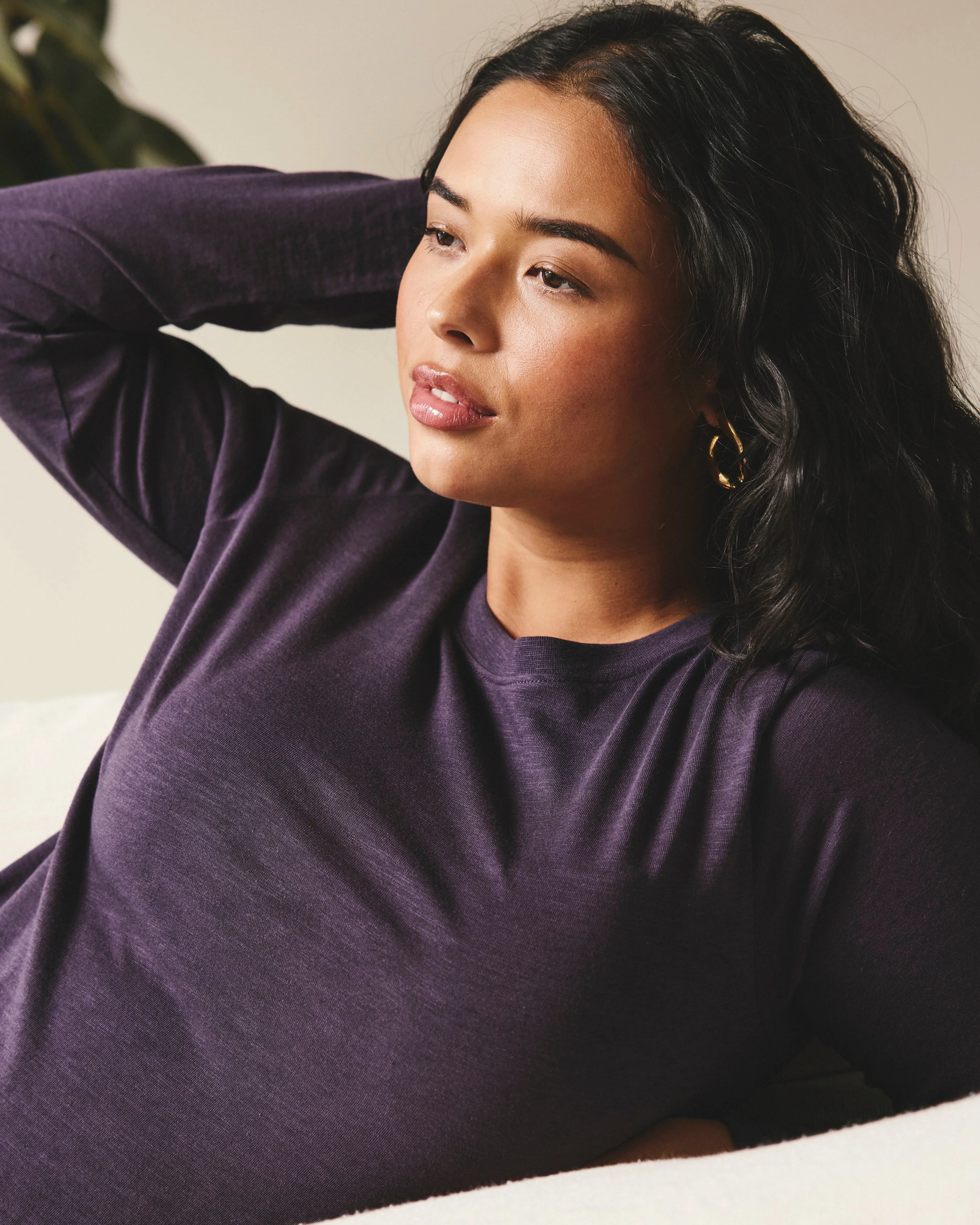 Light-As-Air Long Sleeve Crew Neck Tee - Purple Jewel sold by Universal Standard
