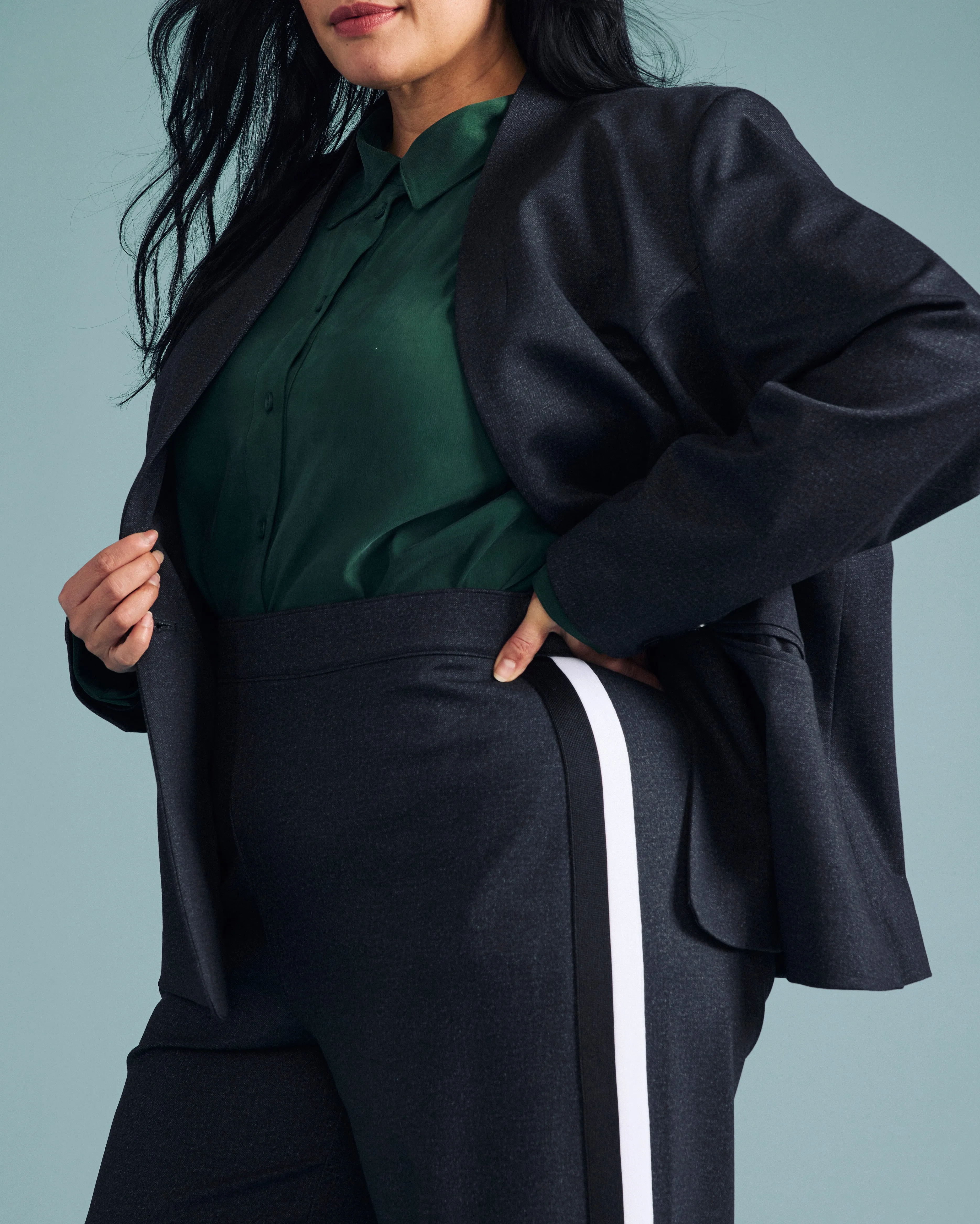 PowerPonte Denim Stephanie Pants - Charcoal with Black/White Stripe sold by Universal Standard product image thumbnail 3