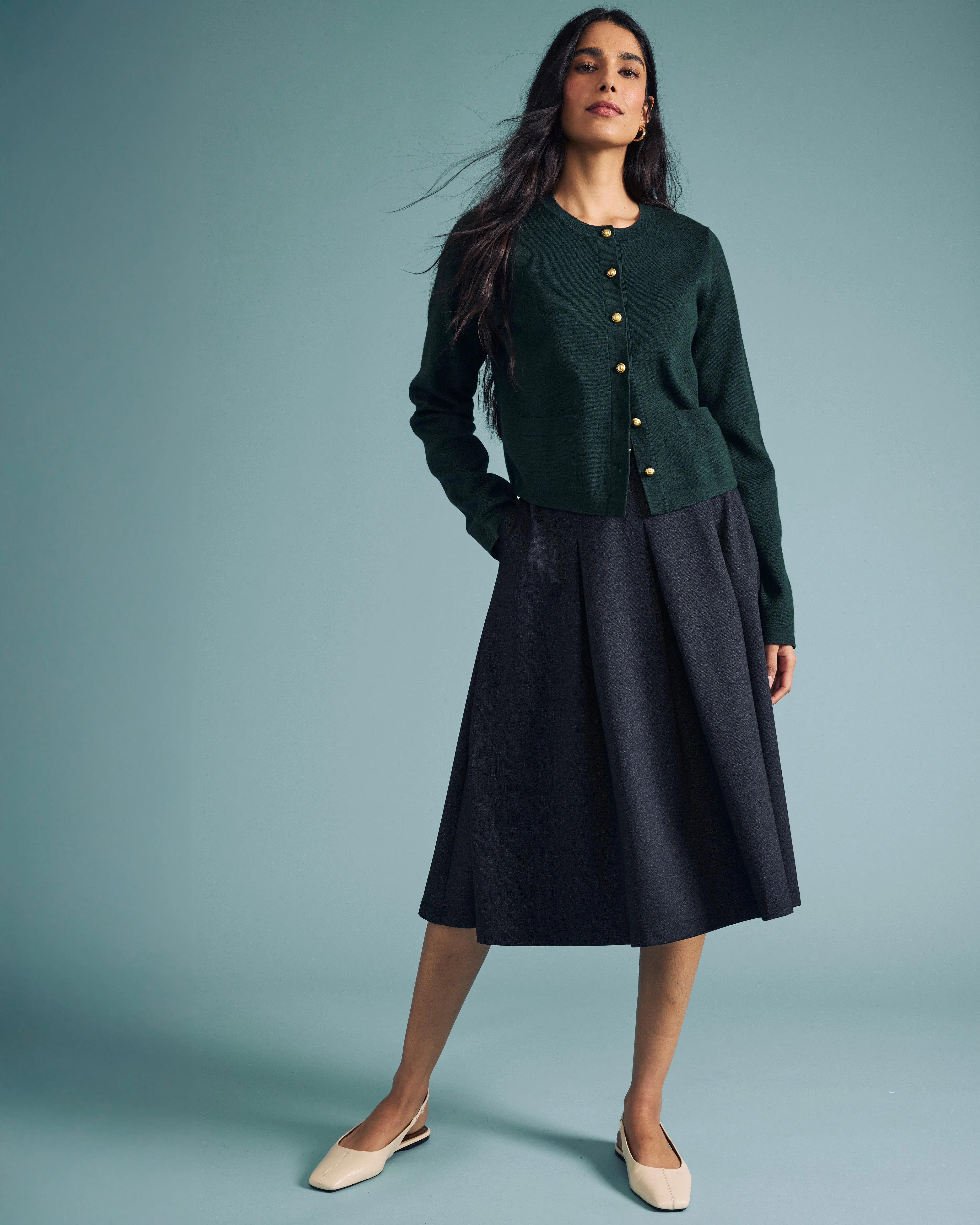 PowerPonte Denim Pleated Skirt - Charcoal sold by Universal Standard