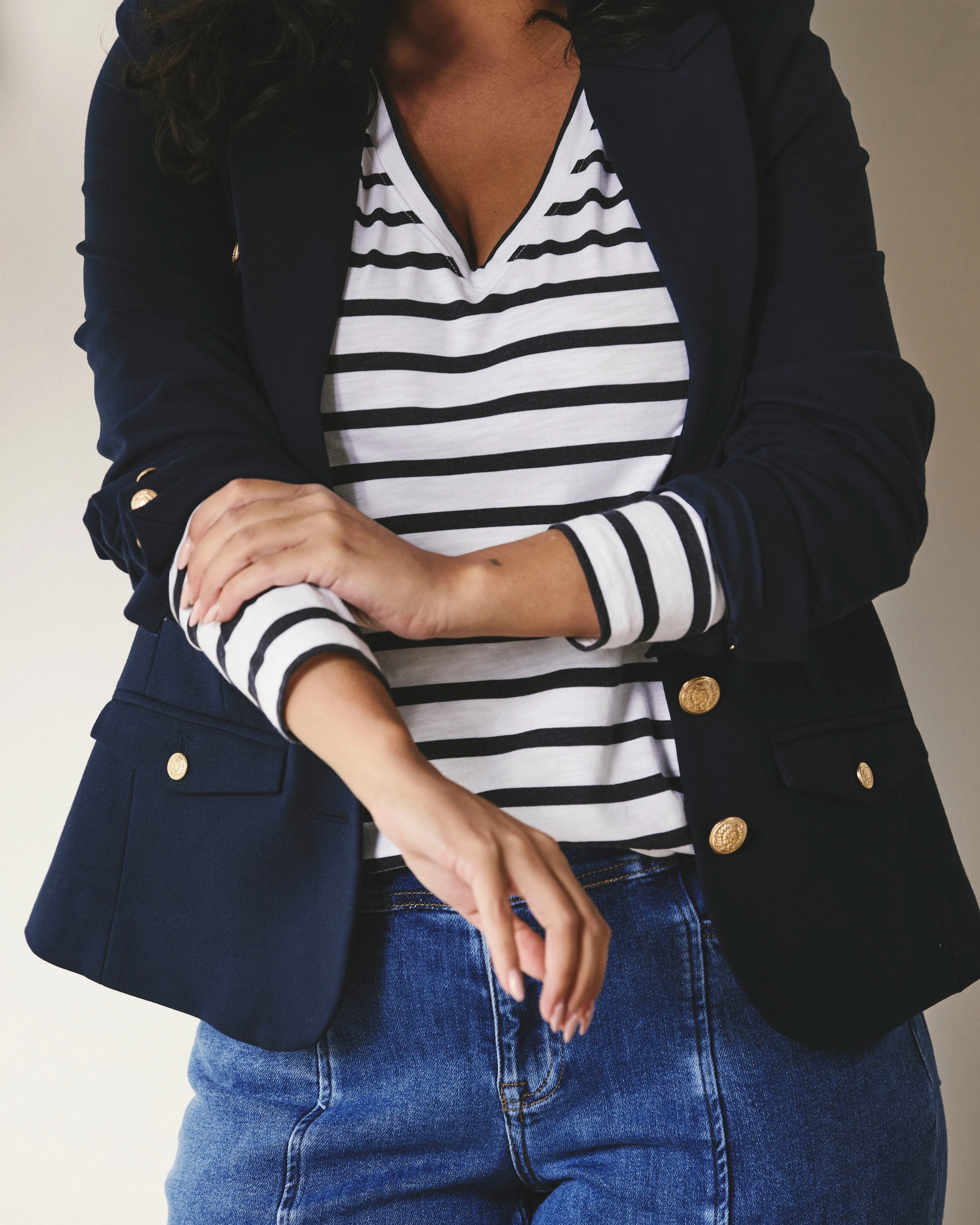 Light-As-Air Long Sleeve V Neck Tee - Zen Stripe sold by Universal Standard