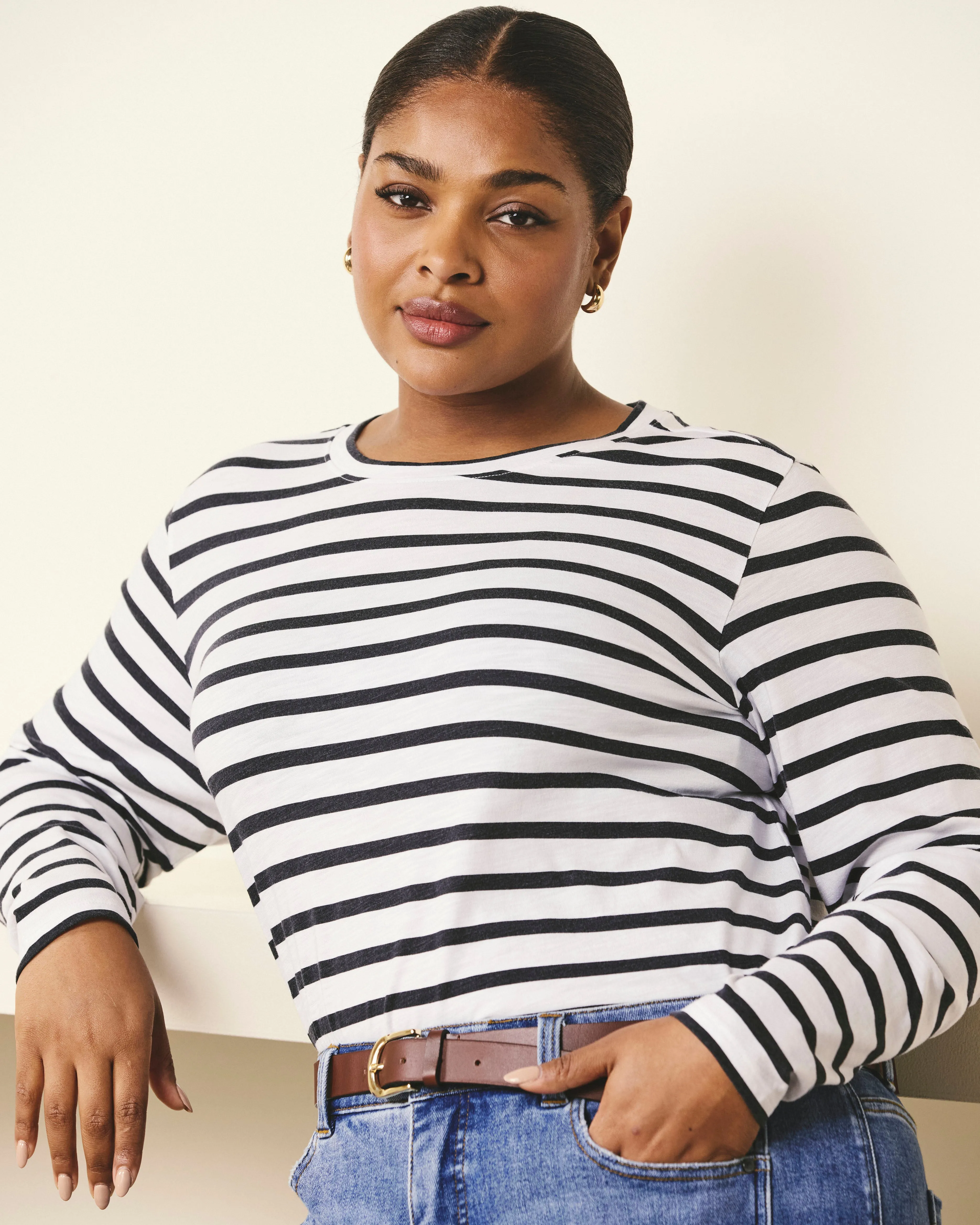 Light-As-Air Long Sleeve Crew Neck Tee - Zen Stripe sold by Universal Standard product image thumbnail 2