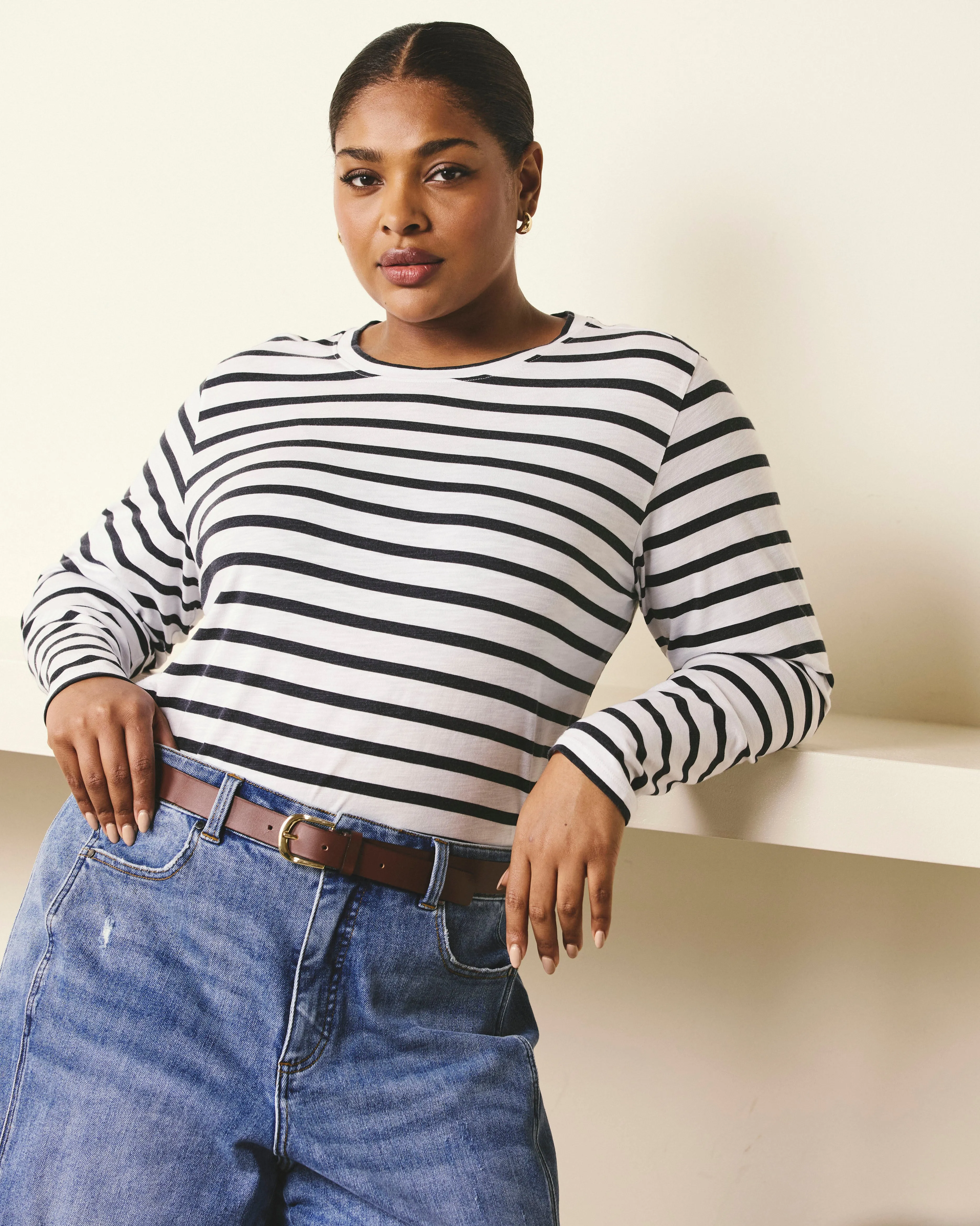 Light-As-Air Long Sleeve Crew Neck Tee - Zen Stripe sold by Universal Standard
