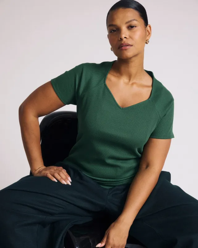 Carey Ribbed Sweetheart Tee - Green Park made by Universal Standard