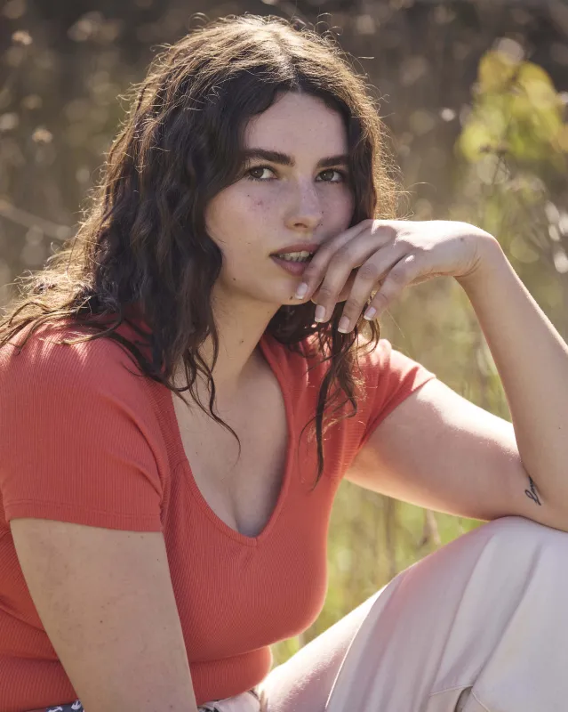 Carey Ribbed Sweetheart Tee - Coral Reef made by Universal Standard