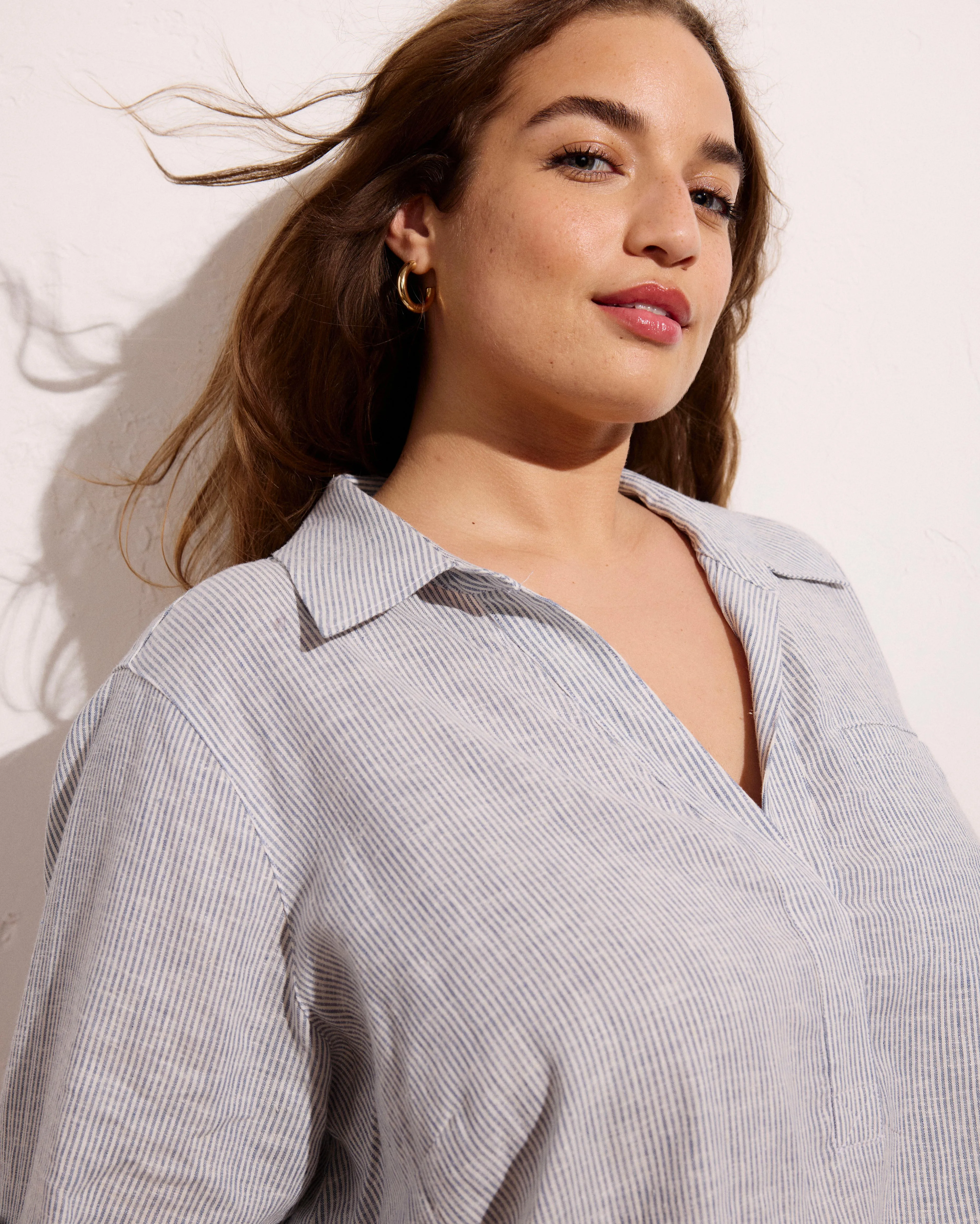 Button Back Linen Polo Shirt - Beach Stripe sold by Universal Standard product image thumbnail 4