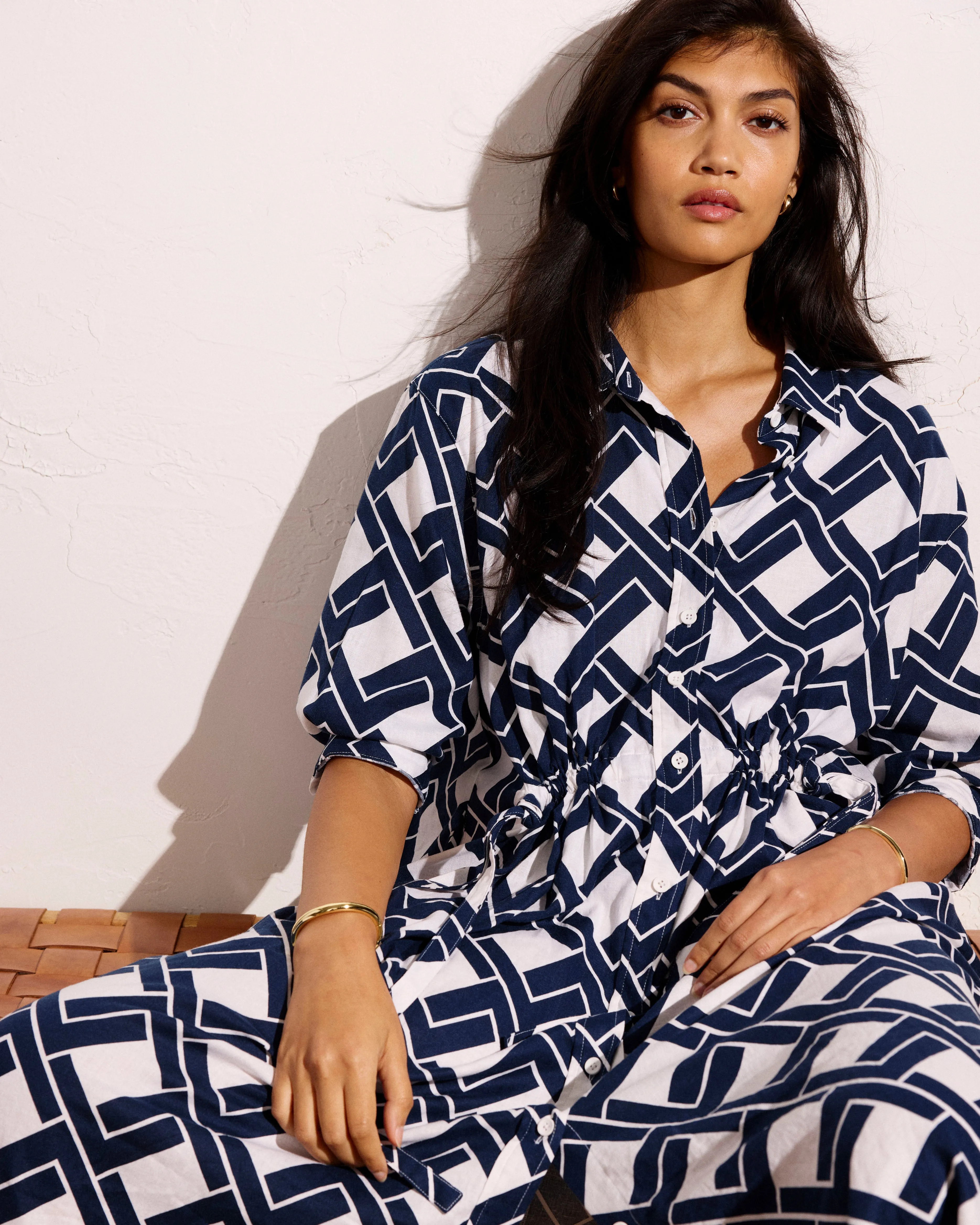 Paros Drawstring Linen Shirtdress - Geometrica Print sold by Universal Standard product image thumbnail 3