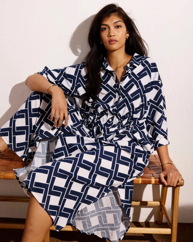Paros Drawstring Linen Shirtdress - Geometrica Print made by Universal Standard
