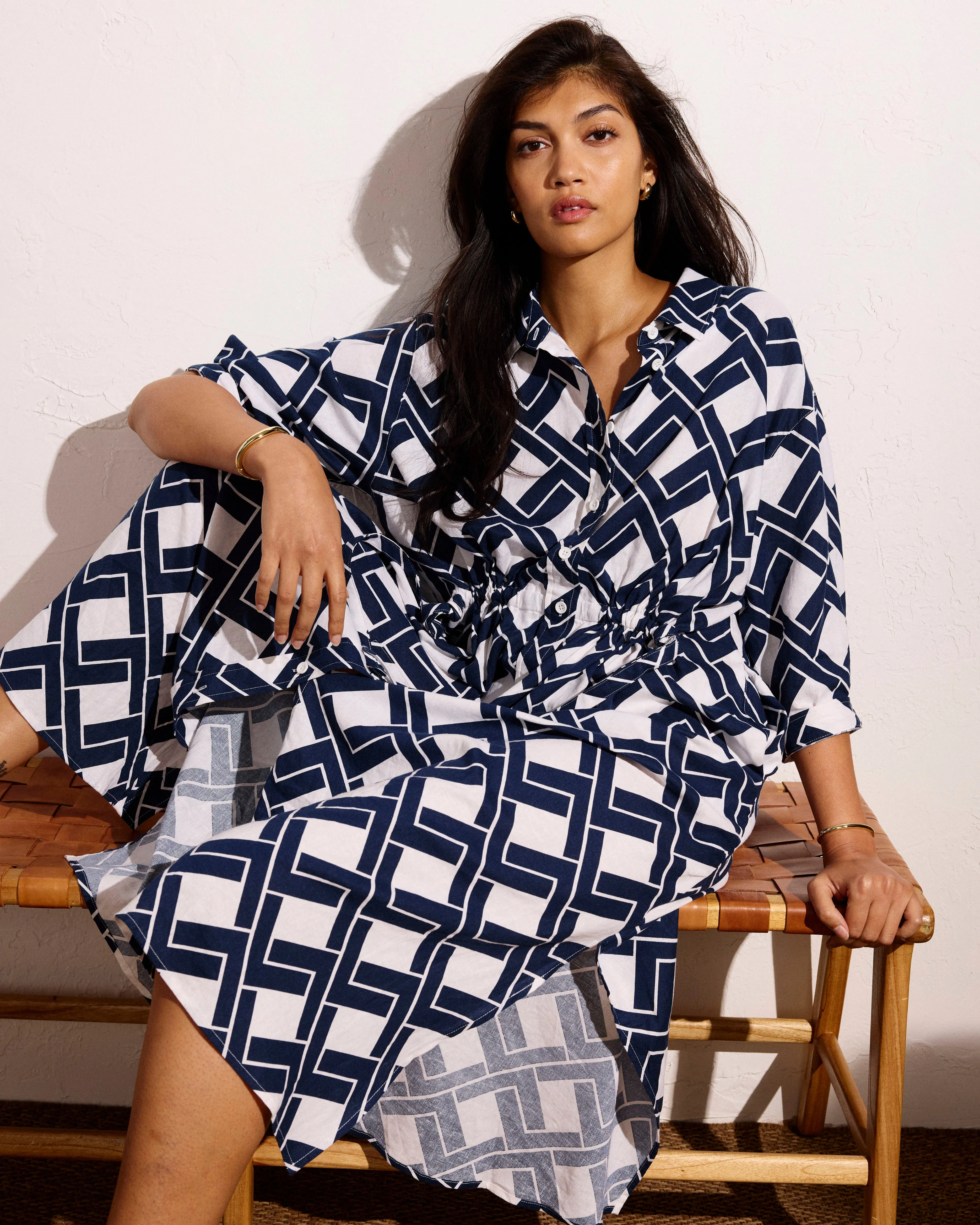 Paros Drawstring Linen Shirtdress - Geometrica Print sold by Universal Standard