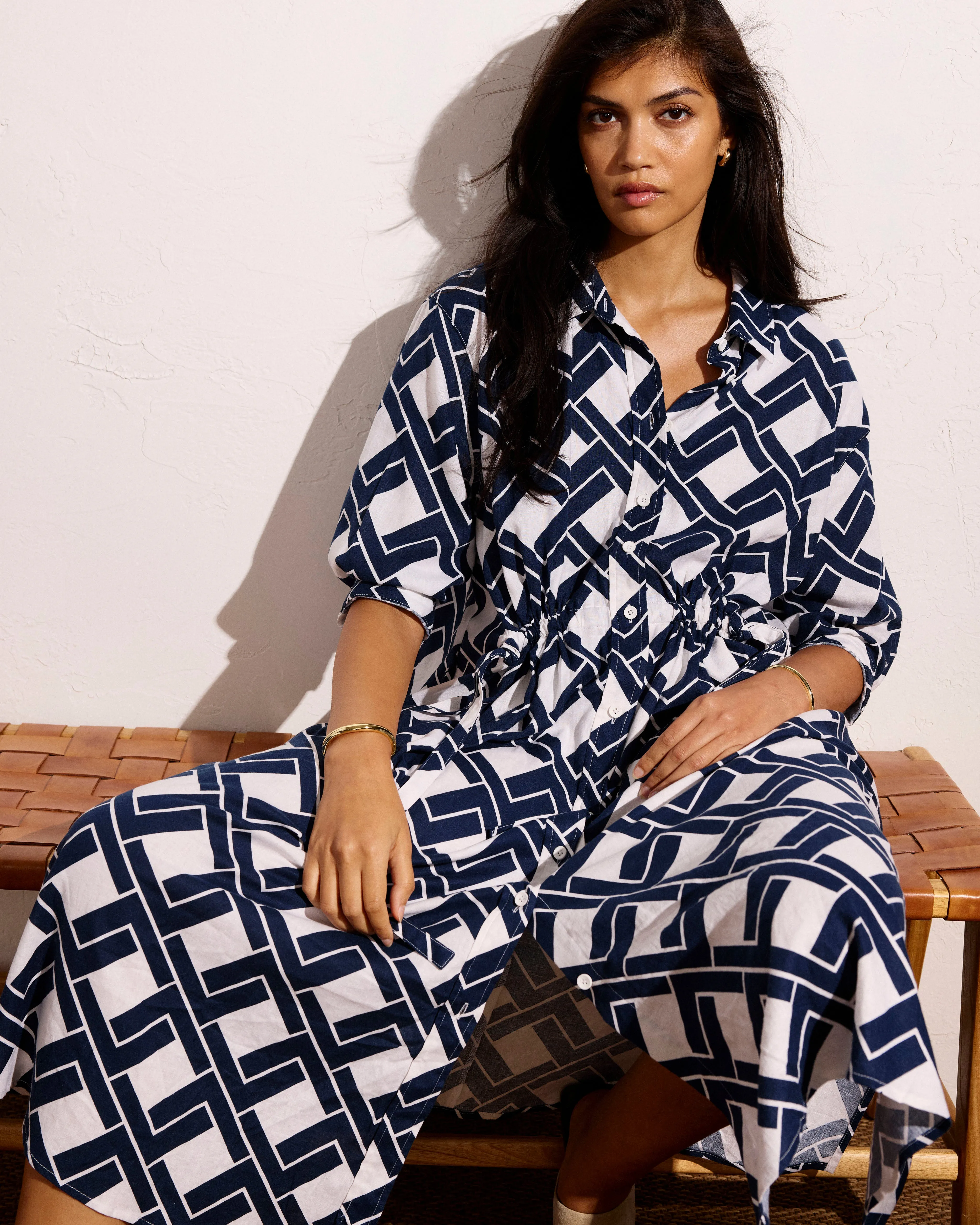 Paros Drawstring Linen Shirtdress - Geometrica Print sold by Universal Standard product image thumbnail 2