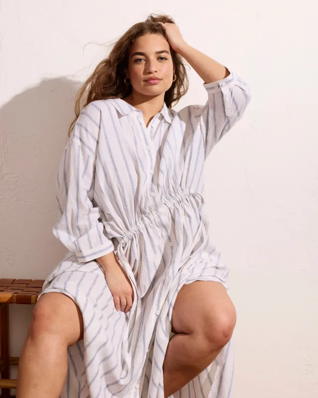 Paros Drawstring Linen Shirtdress - Mayfair Stripe made by Universal Standard