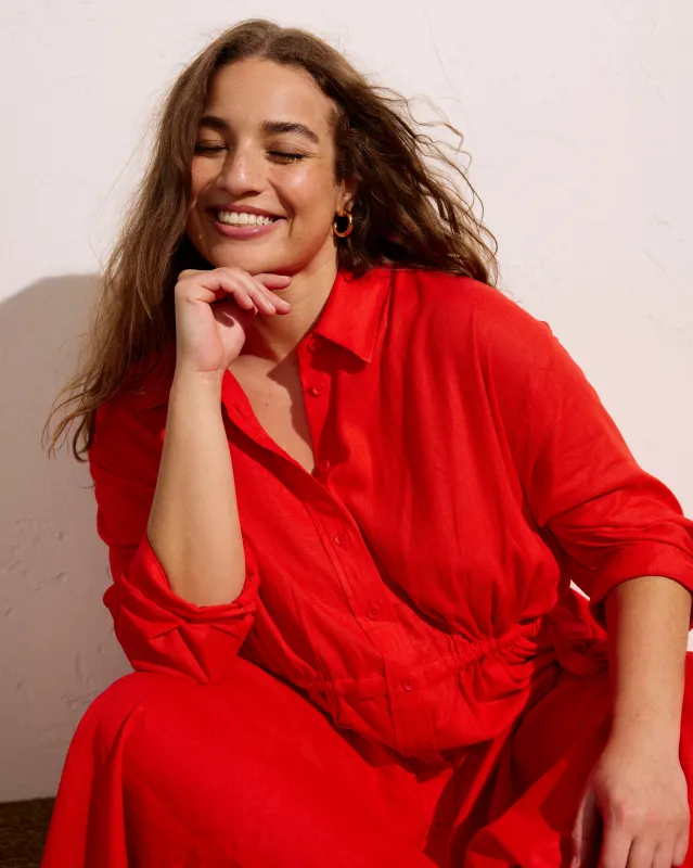 Paros Drawstring Linen Shirtdress - Shoreline Sunset sold by Universal Standard