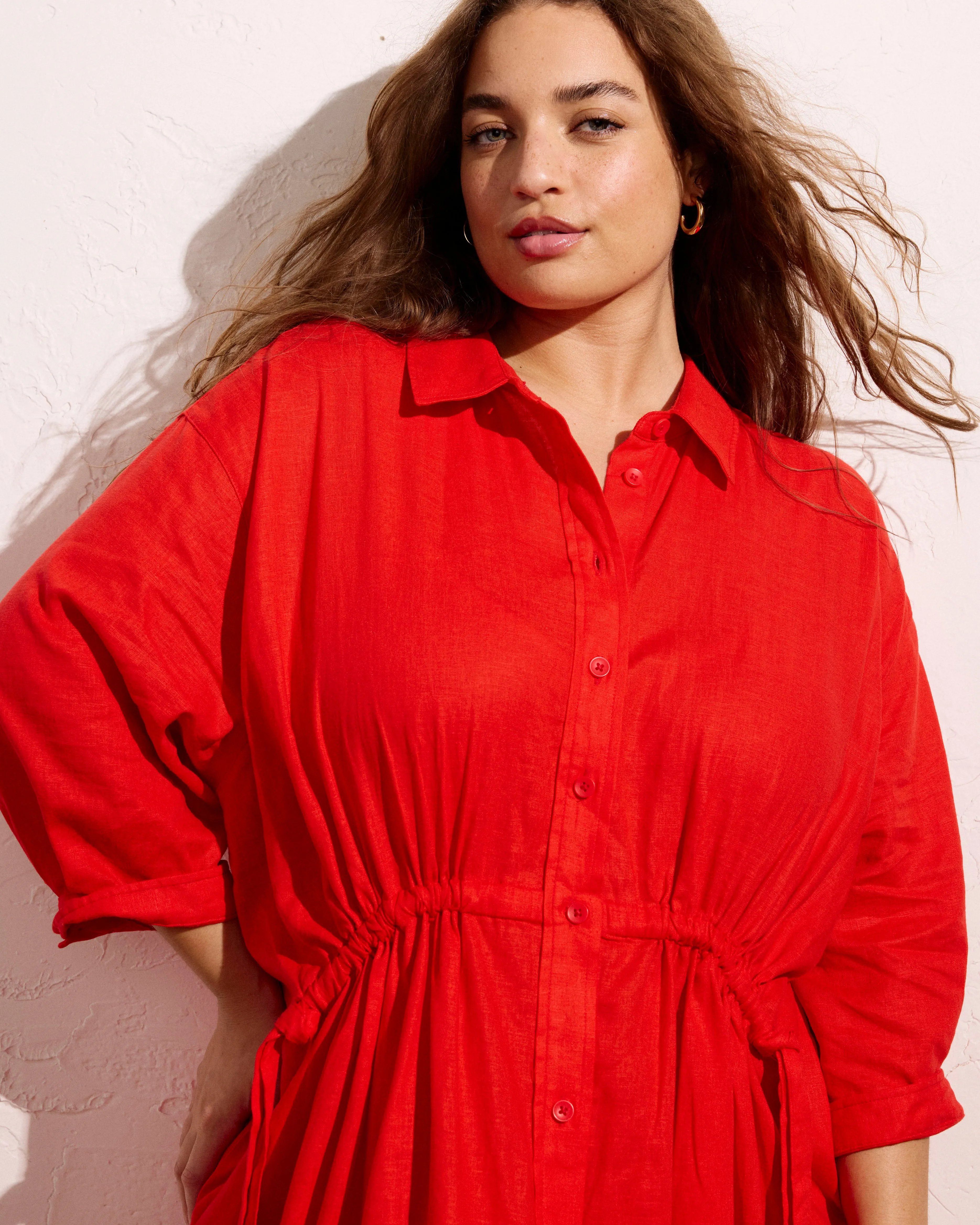 Paros Drawstring Linen Shirtdress - Shoreline Sunset sold by Universal Standard product image thumbnail 4