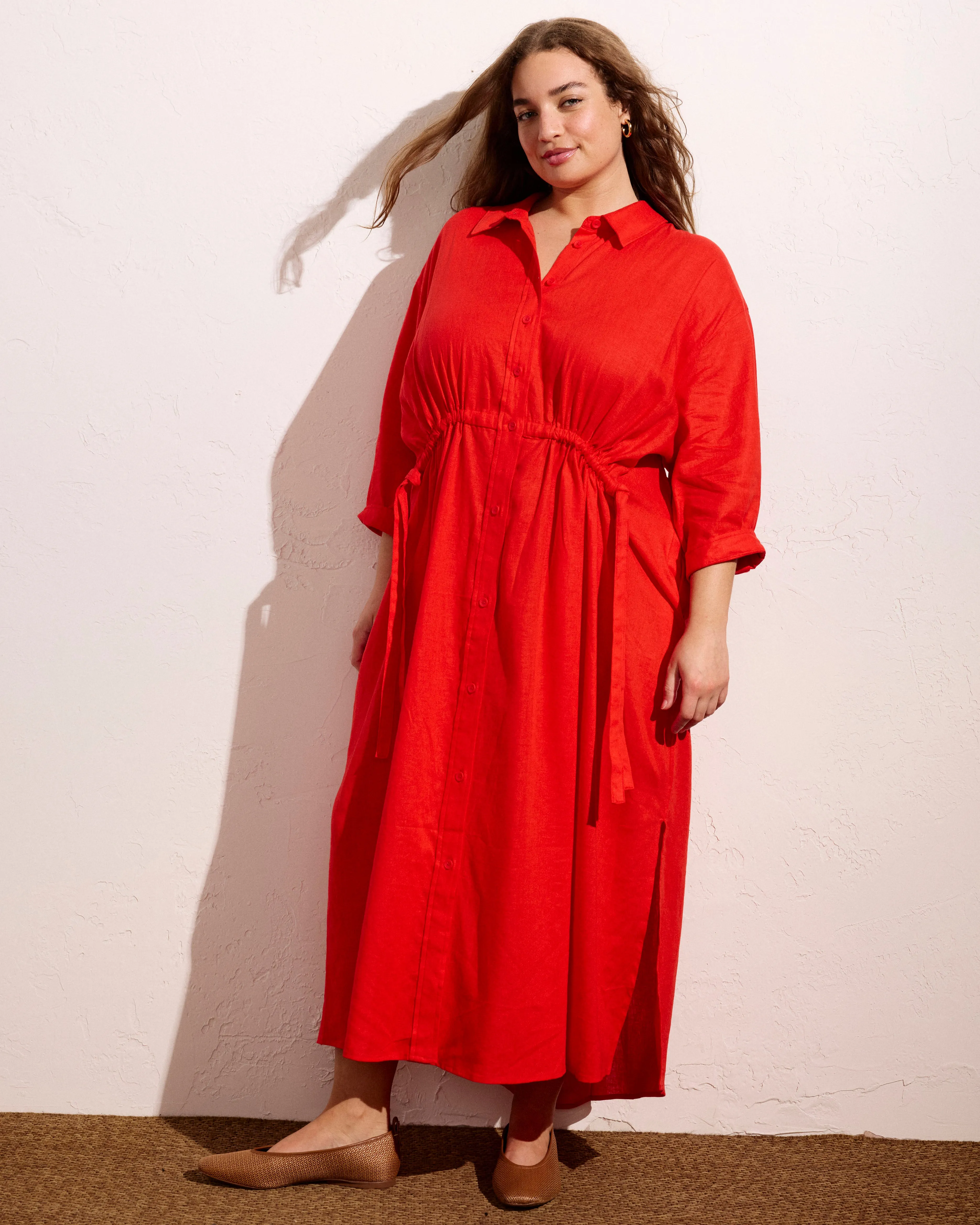 Paros Drawstring Linen Shirtdress - Shoreline Sunset sold by Universal Standard product image thumbnail 2