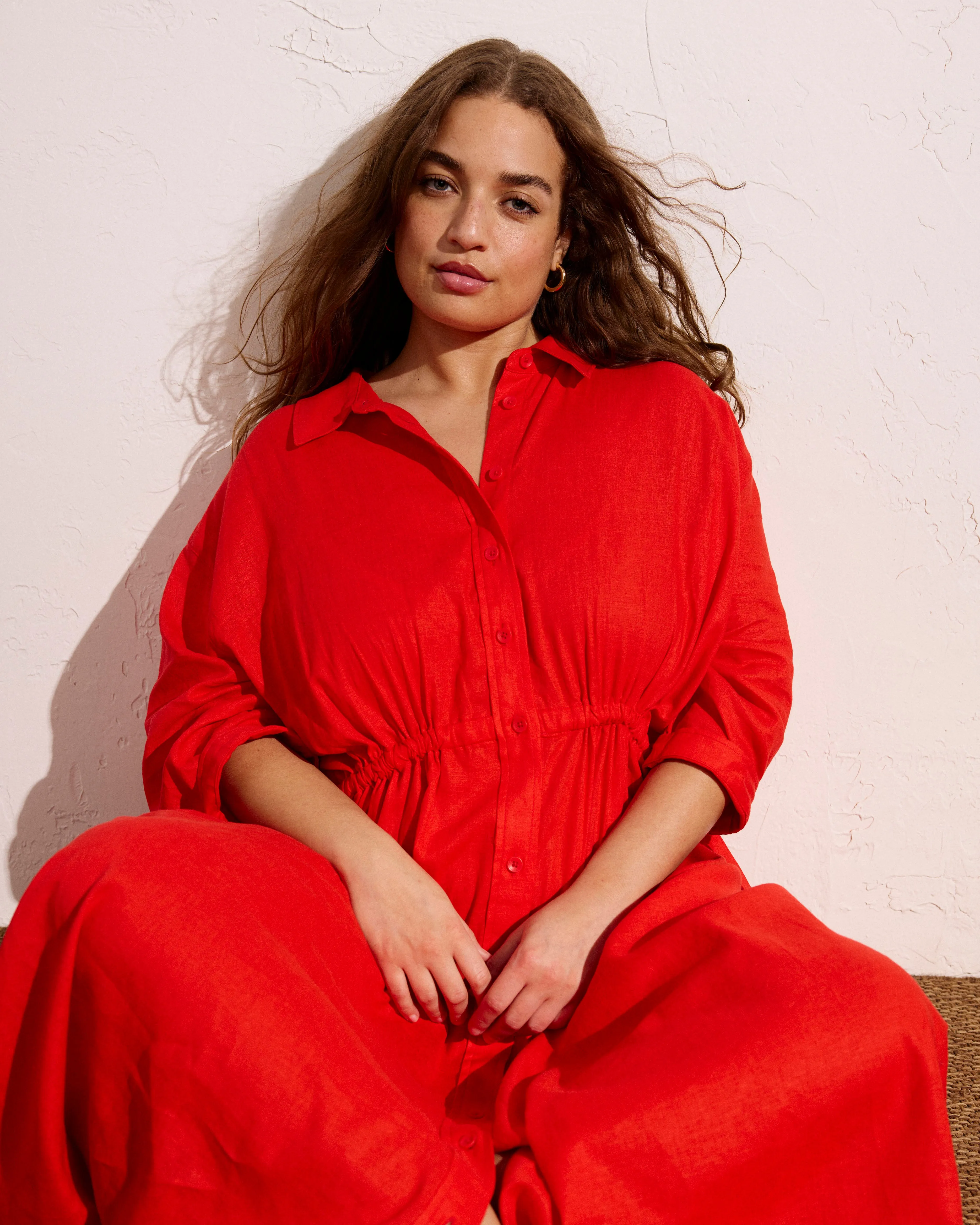 Paros Drawstring Linen Shirtdress - Shoreline Sunset sold by Universal Standard product image thumbnail 5