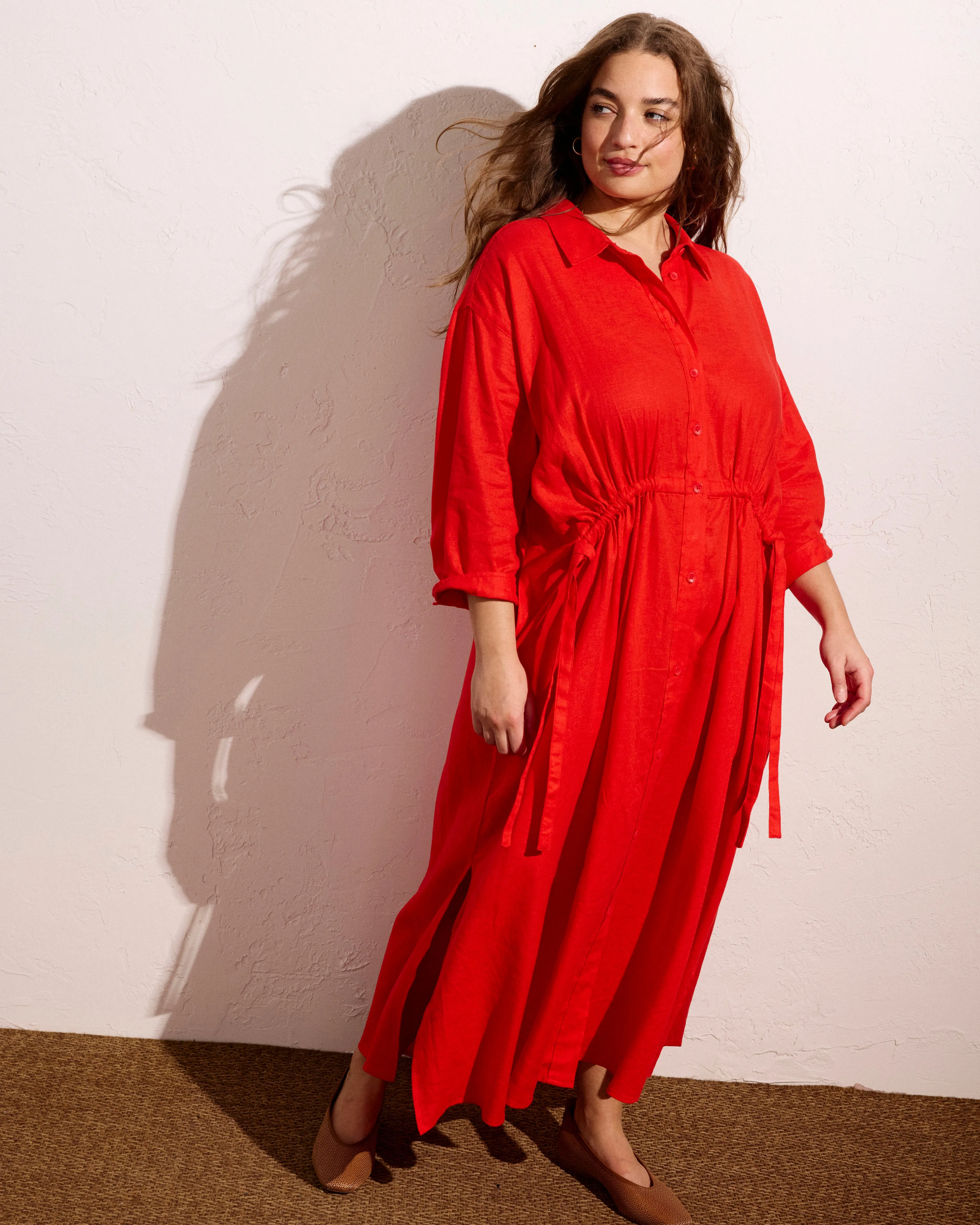 Paros Drawstring Linen Shirtdress - Shoreline Sunset sold by Universal Standard product image thumbnail 3