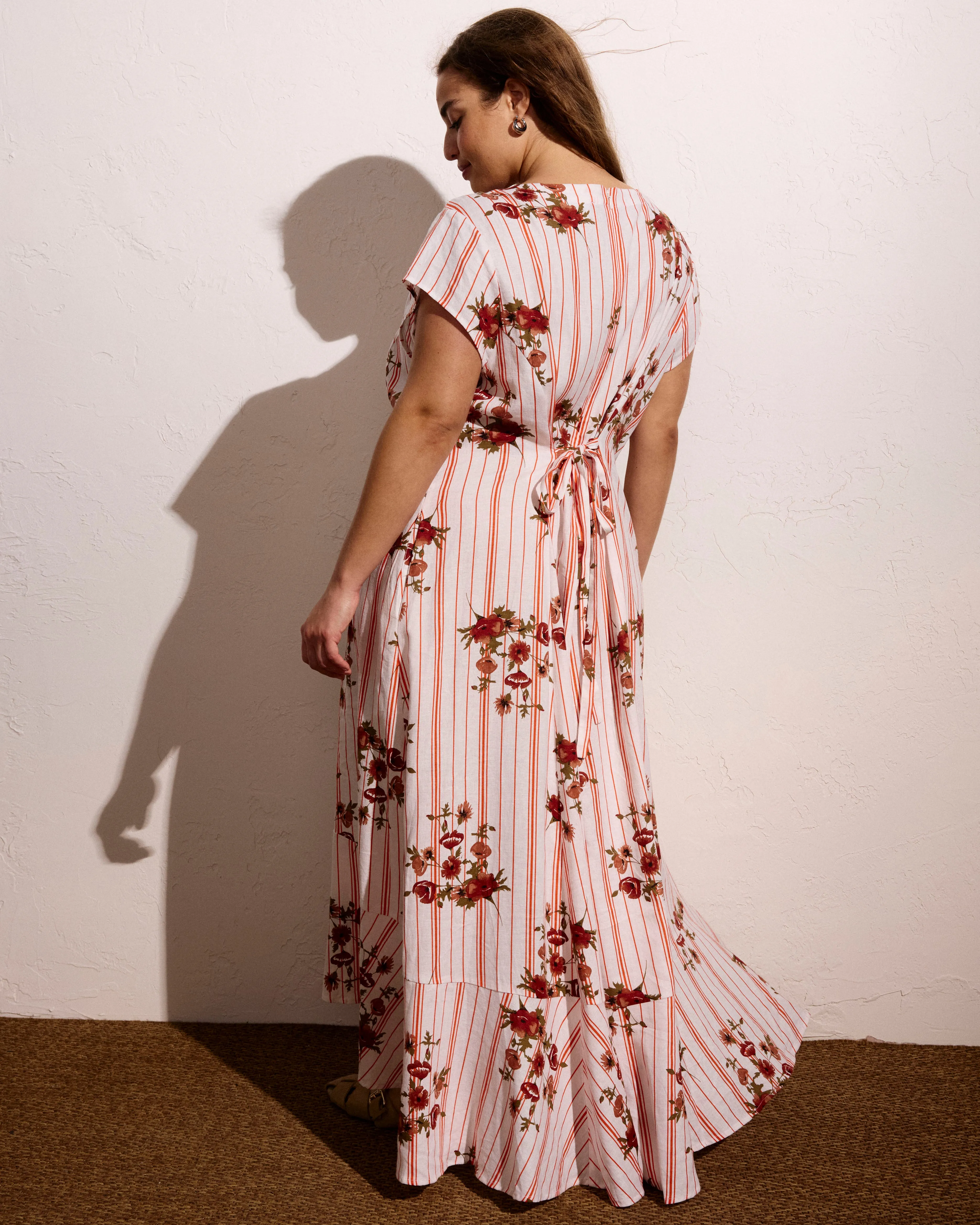 Sunset Linen Flounce Dress - Wild Flower Bouquet Print on Stripes sold by Universal Standard product image thumbnail 3