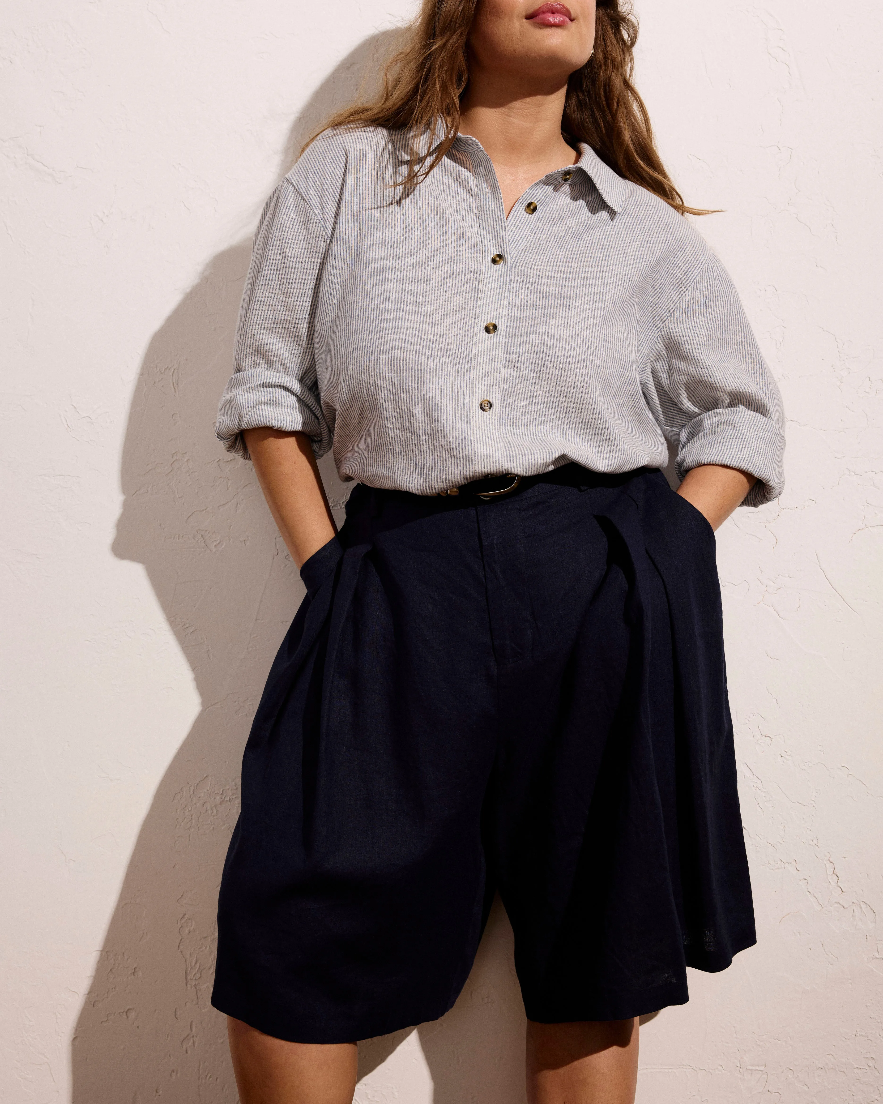 Seaport Tailored Linen Short - Navy sold by Universal Standard product image thumbnail 3