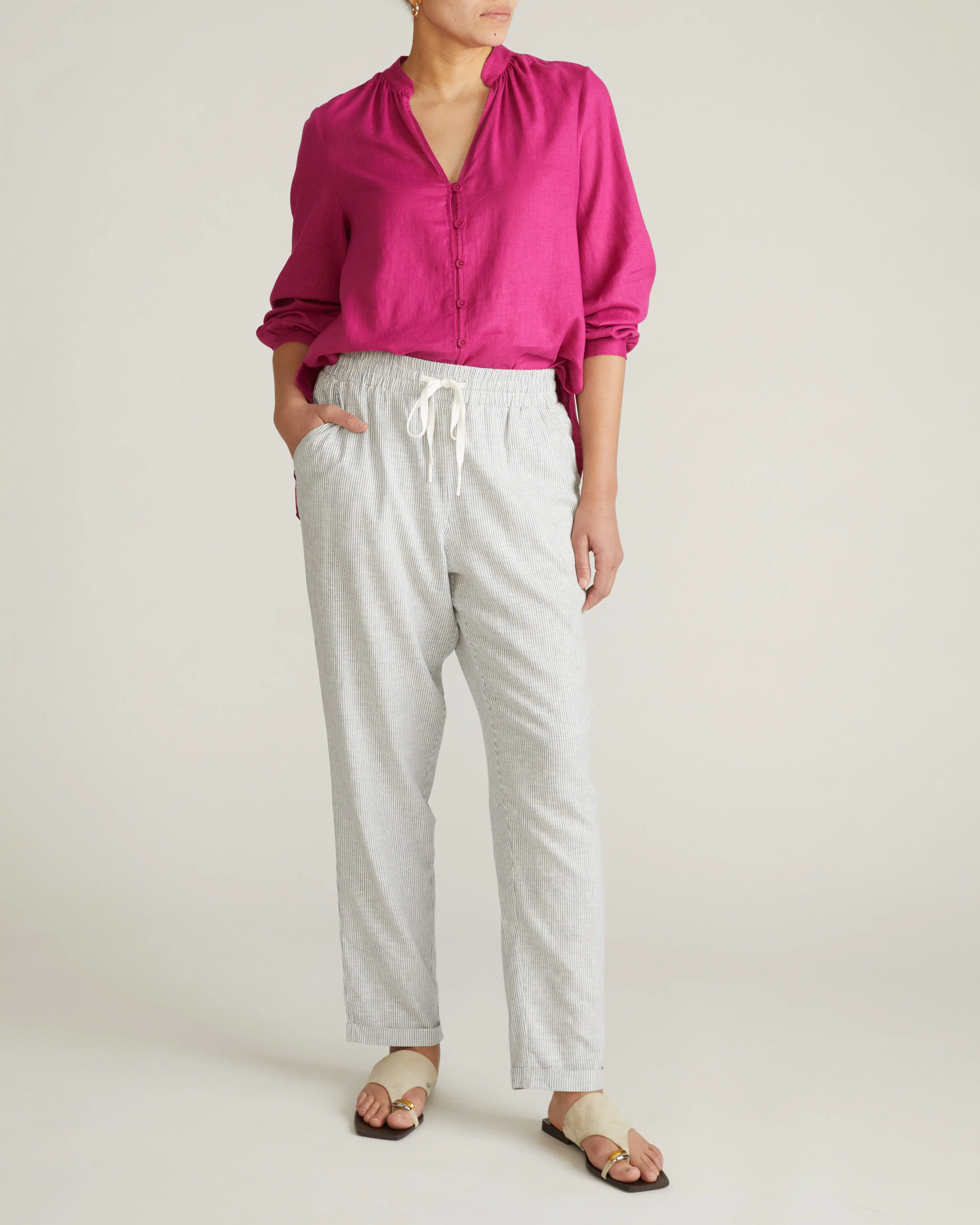 Sayville Linen Drawstring Pant - Beach Stripe sold by Universal Standard product image thumbnail 4
