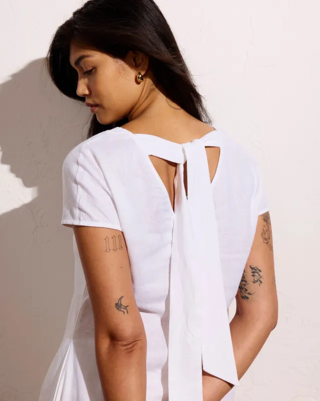 Louvre Bow Back Linen Dress - Bright White made by Universal Standard