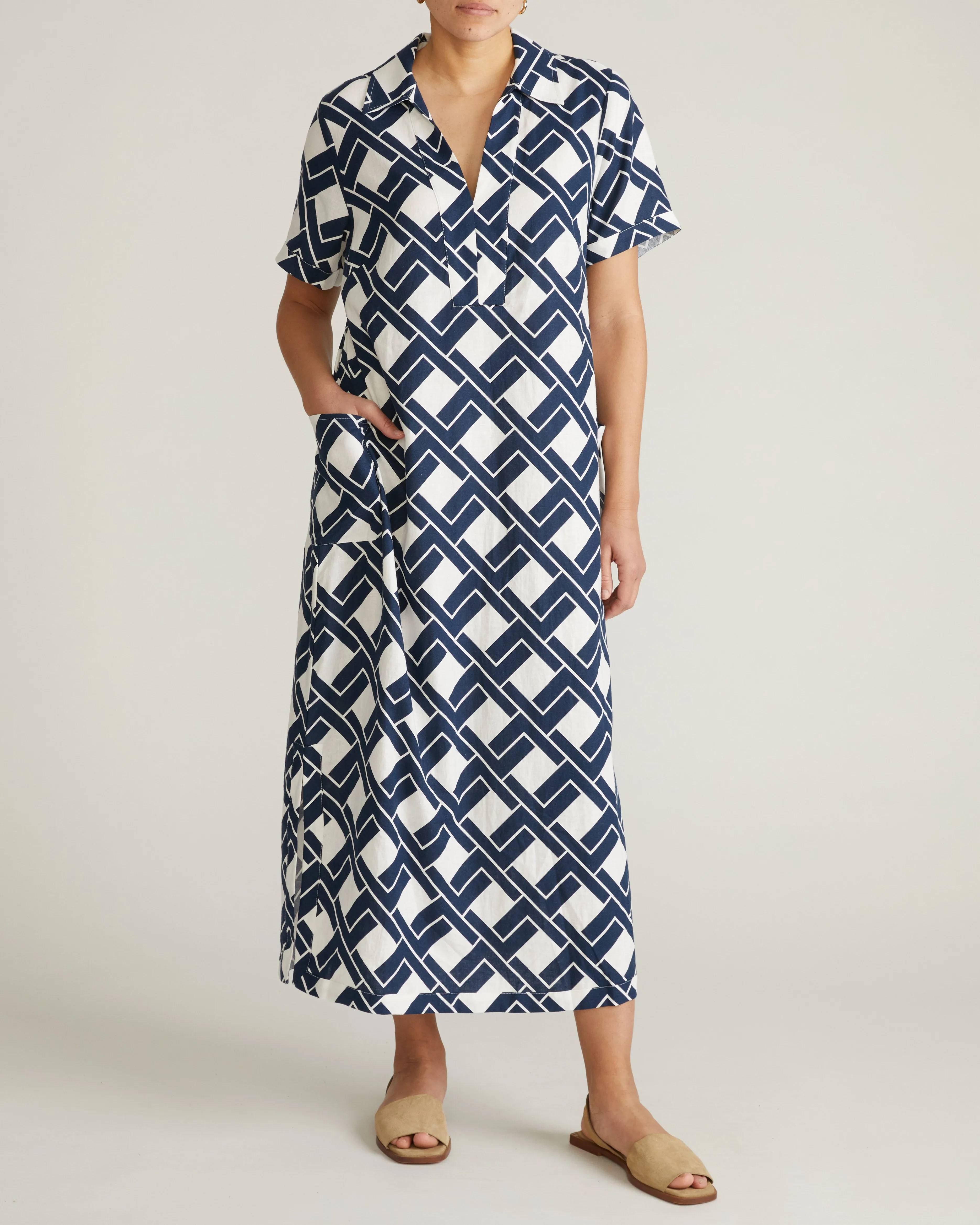 Padma Polo Neck Linen Dress - Geometrica Print sold by Universal Standard product image thumbnail 5