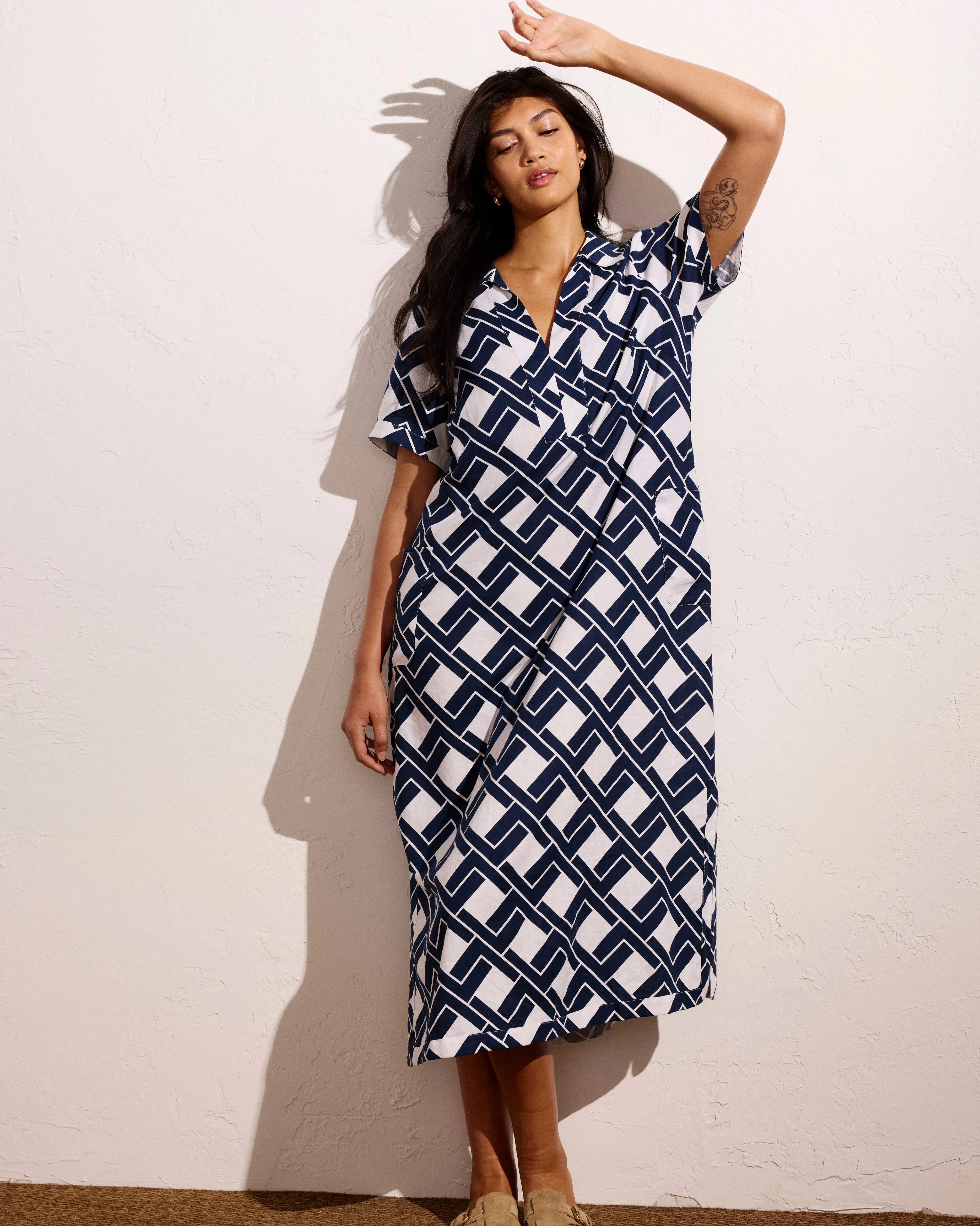 Padma Polo Neck Linen Dress - Geometrica Print sold by Universal Standard
