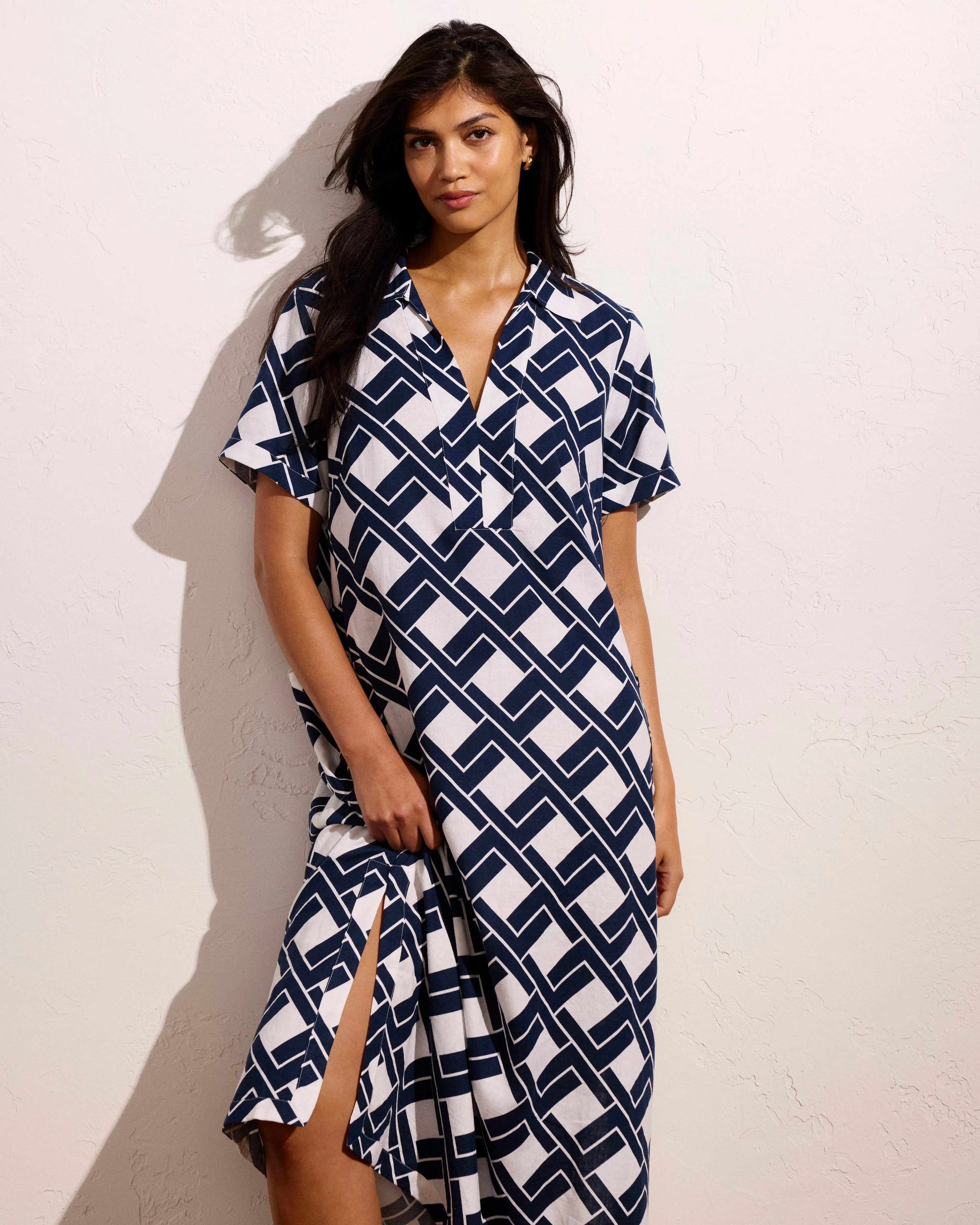 Padma Polo Neck Linen Dress - Geometrica Print sold by Universal Standard product image thumbnail 2