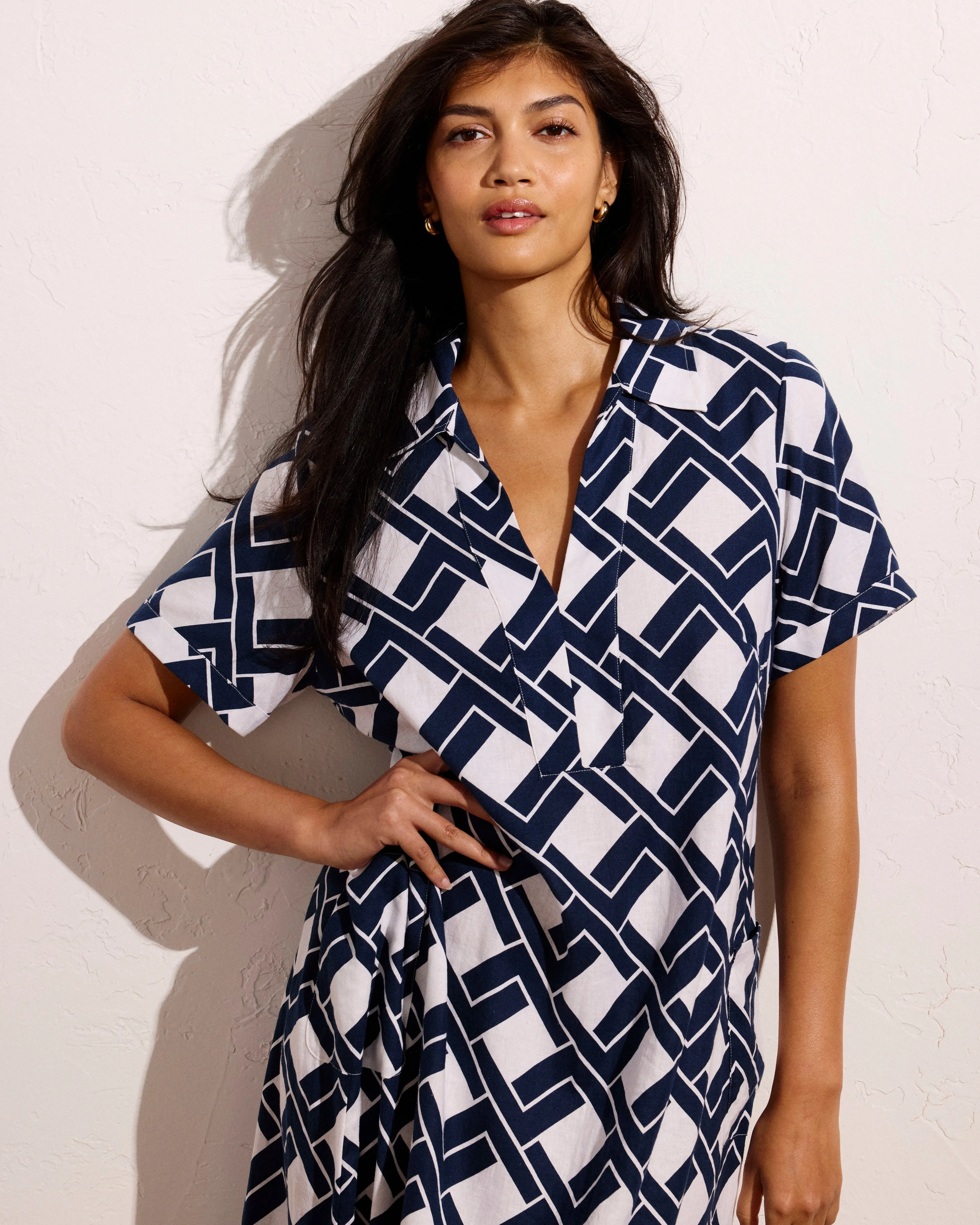 Padma Polo Neck Linen Dress - Geometrica Print sold by Universal Standard product image thumbnail 3