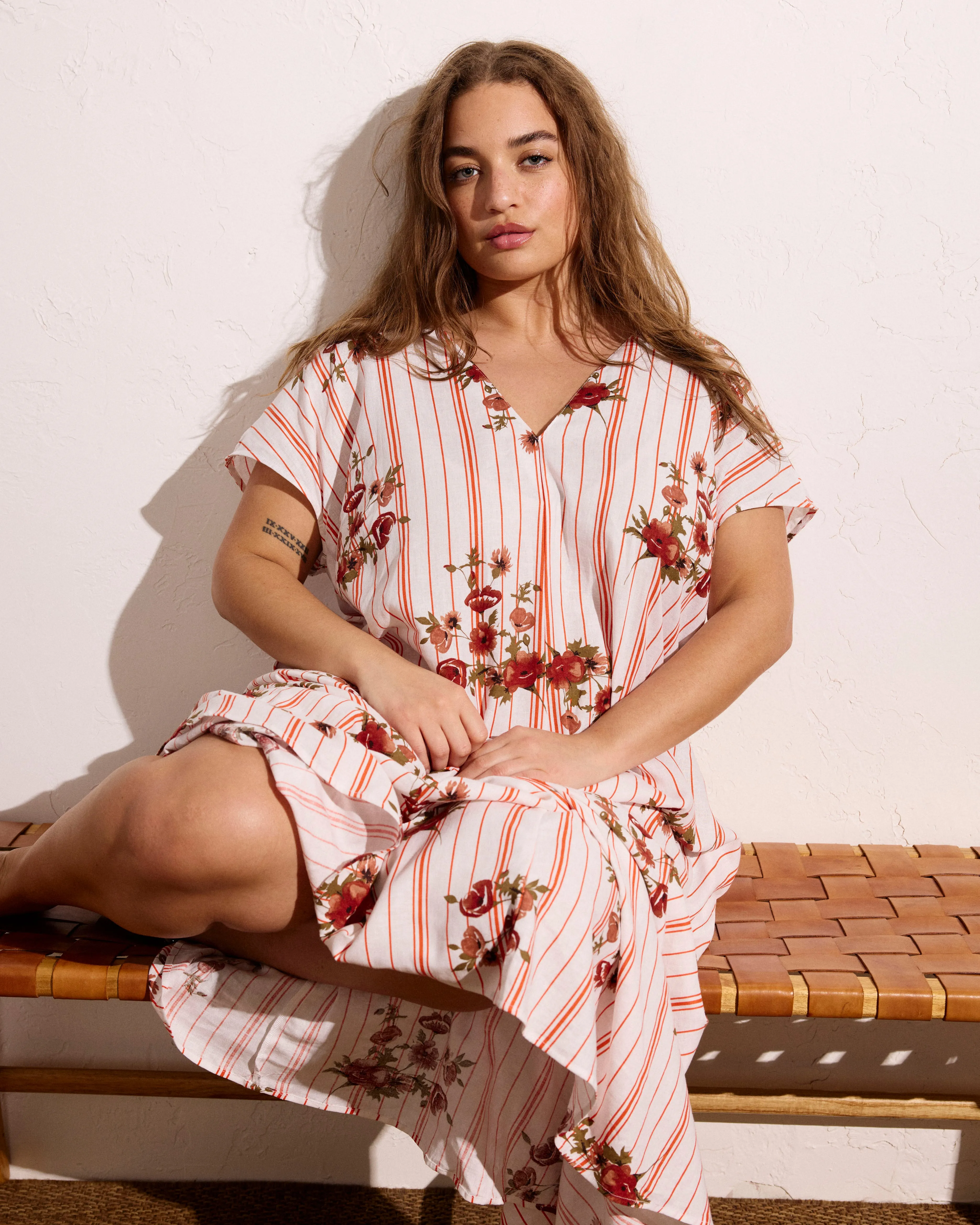 Louvre Bow Back Linen Dress - Wild Flower Bouquet Print on Stripes sold by Universal Standard product image thumbnail 3