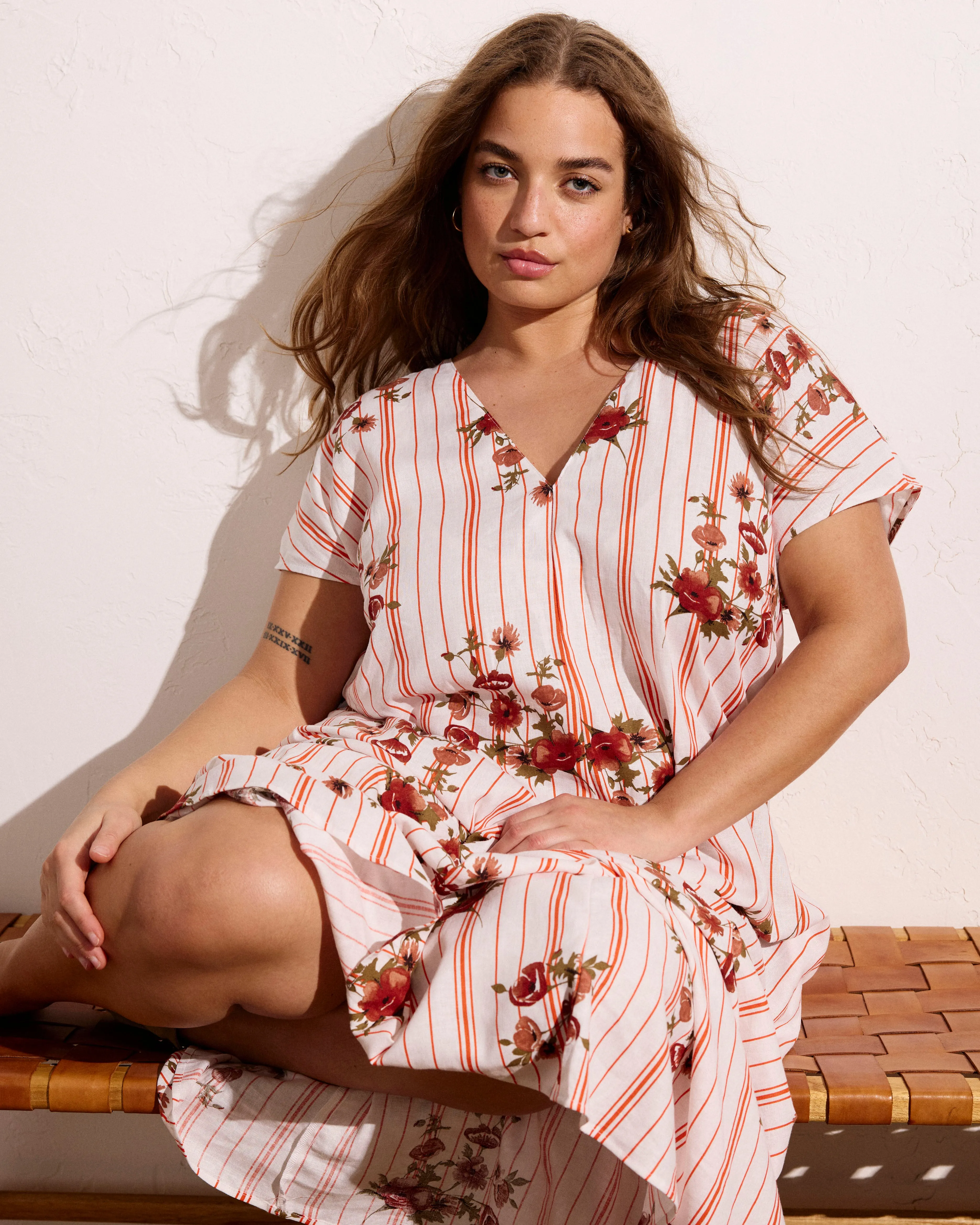 Louvre Bow Back Linen Dress - Wild Flower Bouquet Print on Stripes sold by Universal Standard product image thumbnail 4