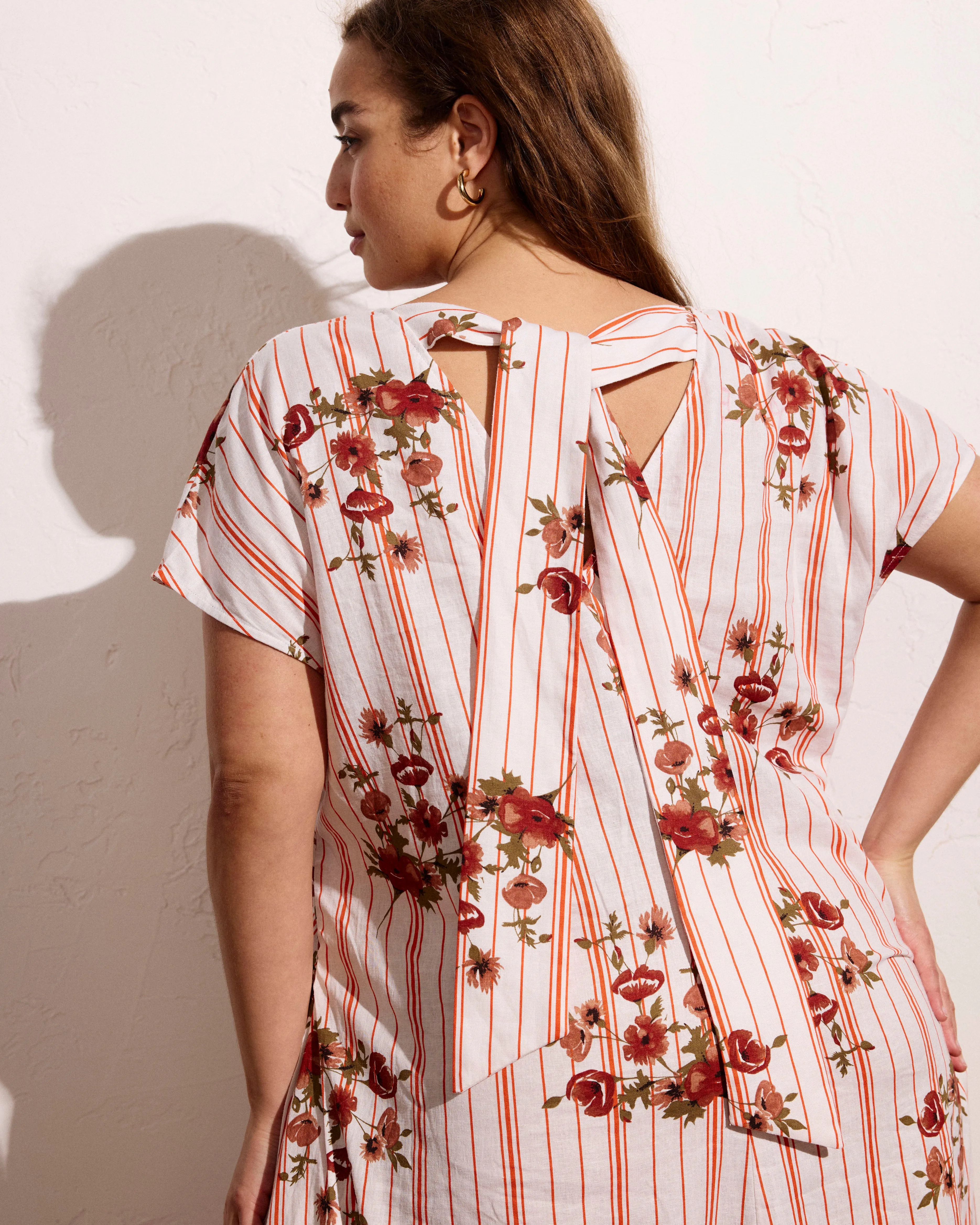 Louvre Bow Back Linen Dress - Wild Flower Bouquet Print on Stripes sold by Universal Standard product image thumbnail 2