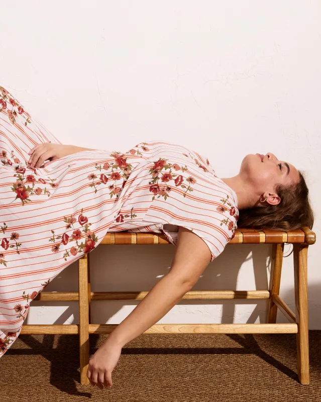 Louvre Bow Back Linen Dress - Wild Flower Bouquet Print on Stripes made by Universal Standard