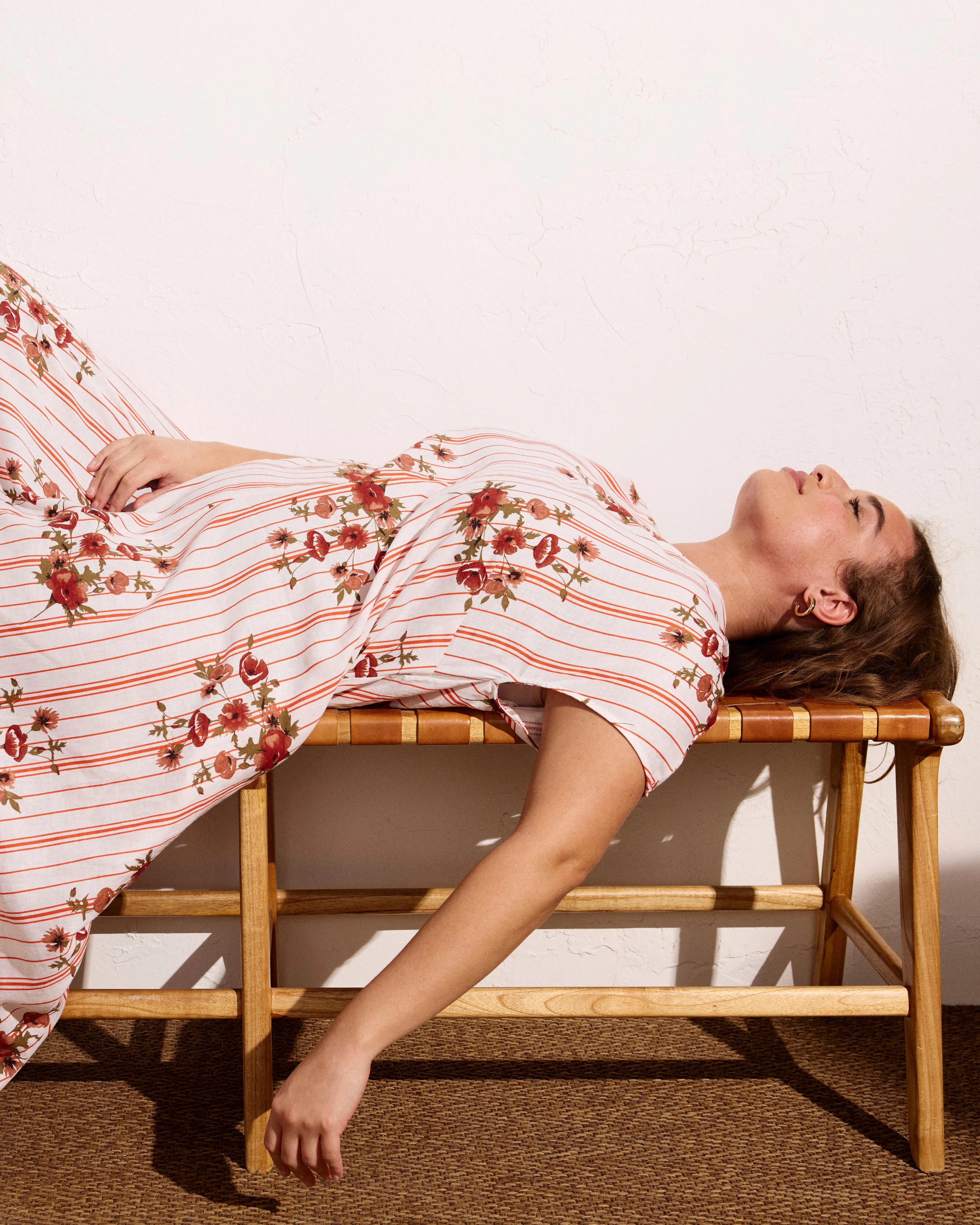 Louvre Bow Back Linen Dress - Wild Flower Bouquet Print on Stripes sold by Universal Standard