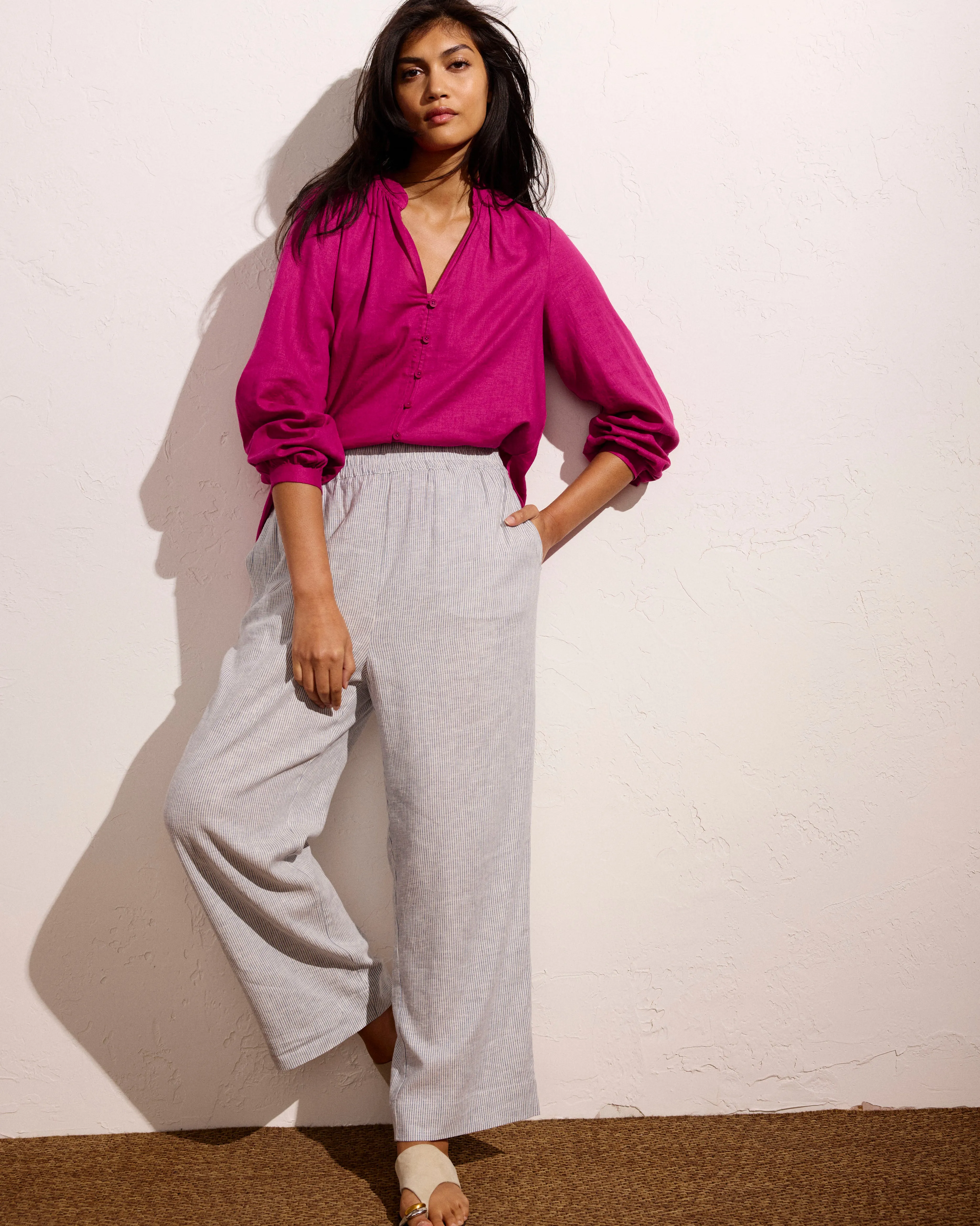 Iris Linen Easy Pull-On Pants - Beach Stripe sold by Universal Standard