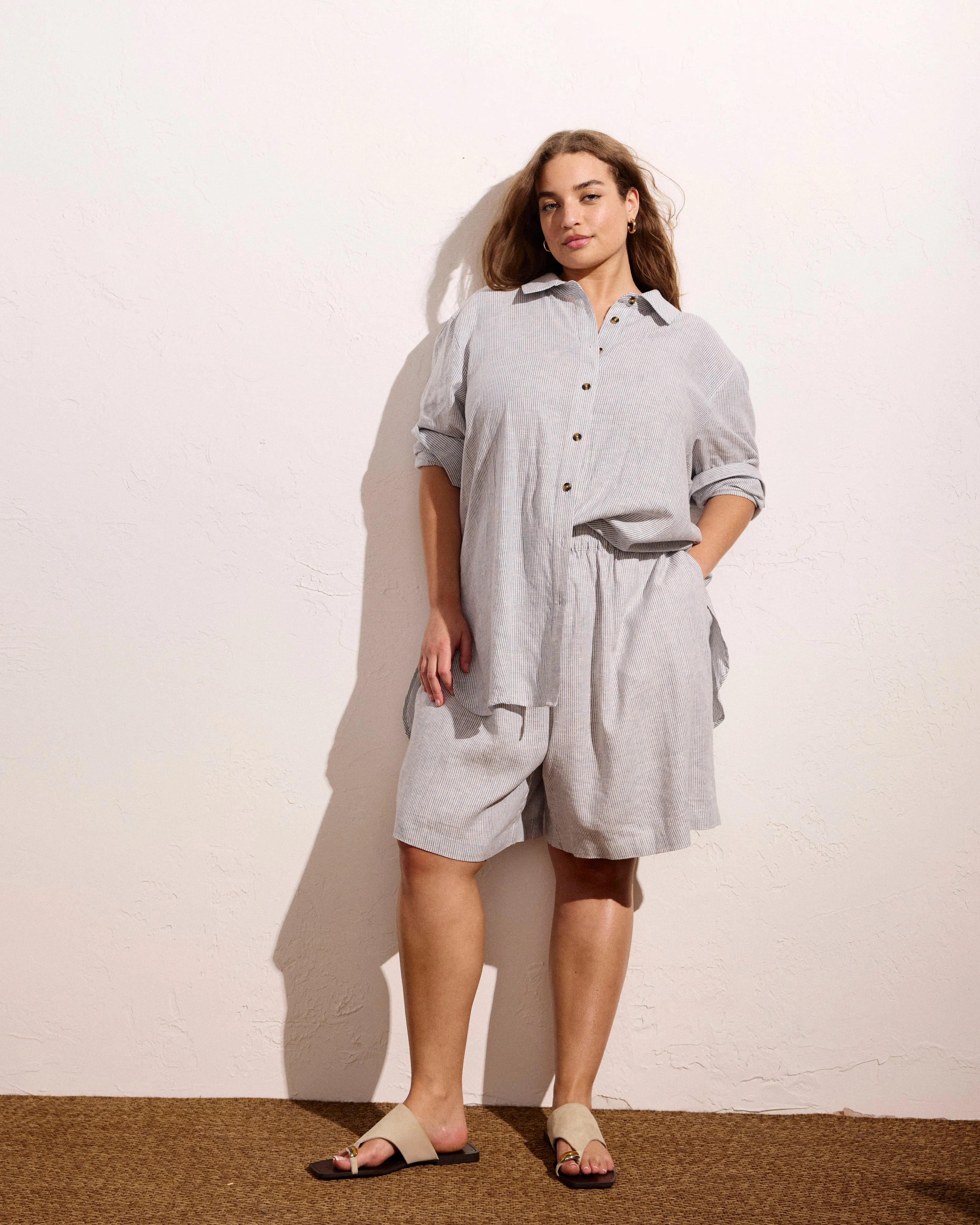 Dawn Linen Hi Low Tunic - Beach Stripe sold by Universal Standard product image thumbnail 4