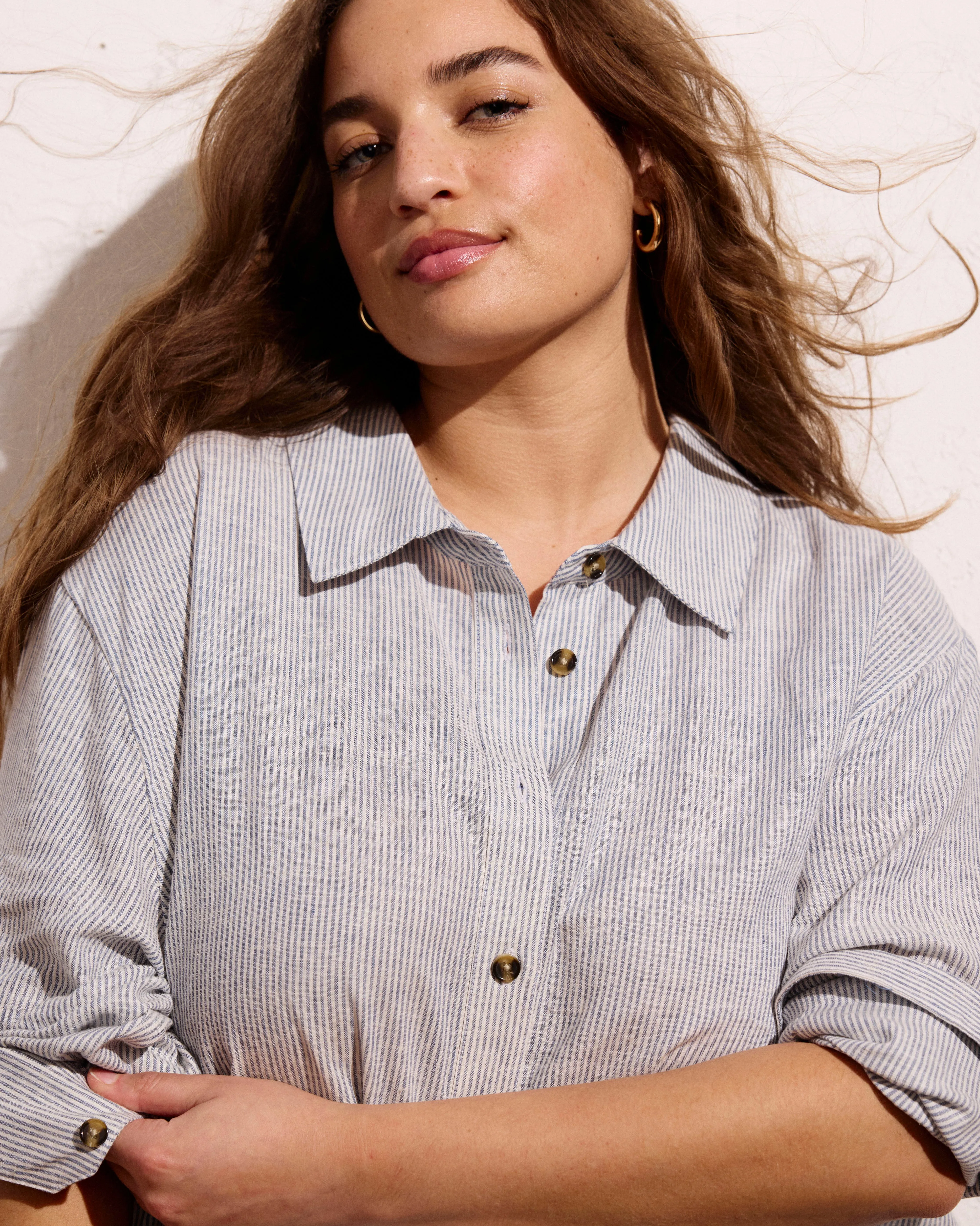 Dawn Linen Hi Low Tunic - Beach Stripe sold by Universal Standard product image thumbnail 3