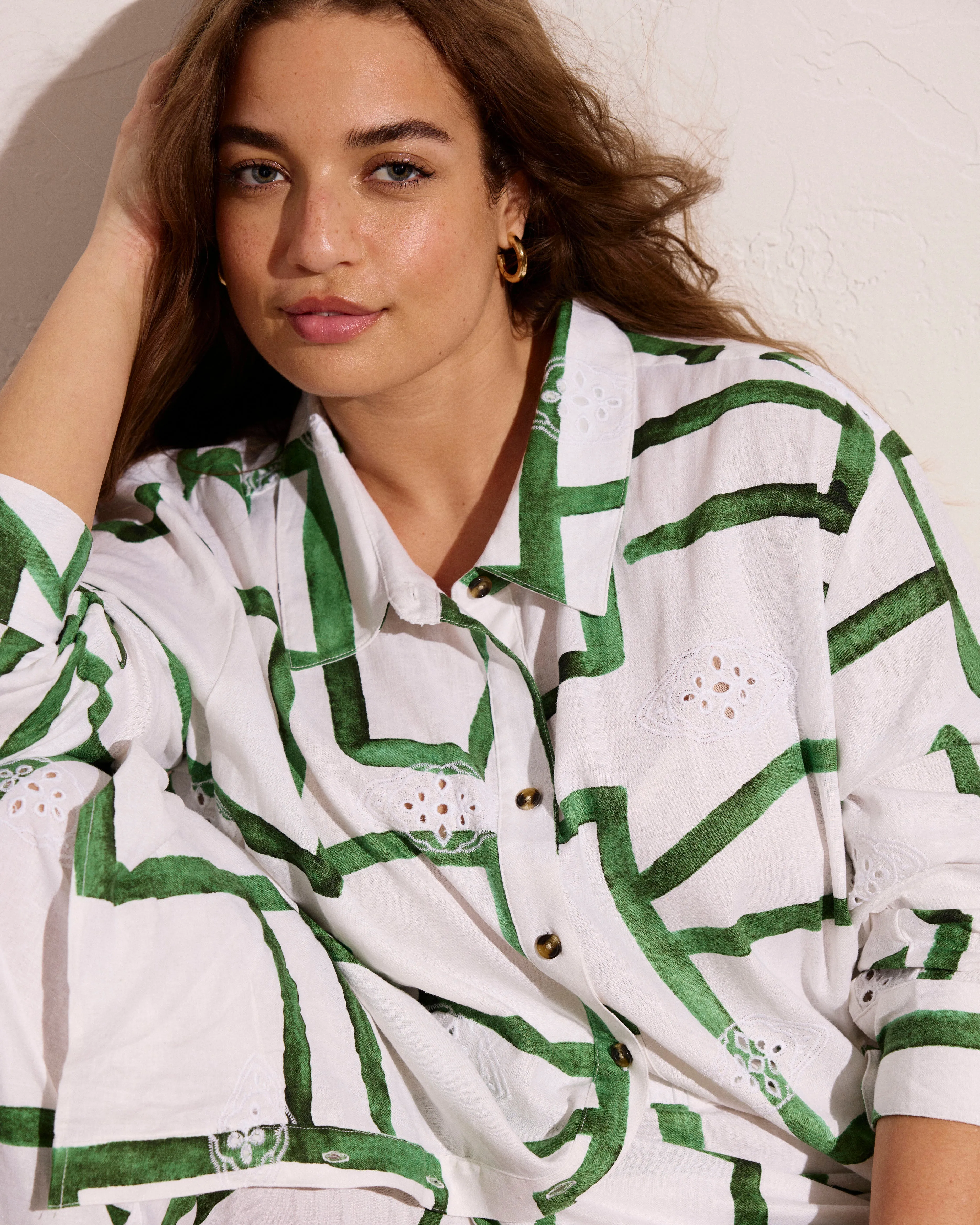 Dawn Linen Hi Low Tunic - Green Paint Print sold by Universal Standard product image thumbnail 2