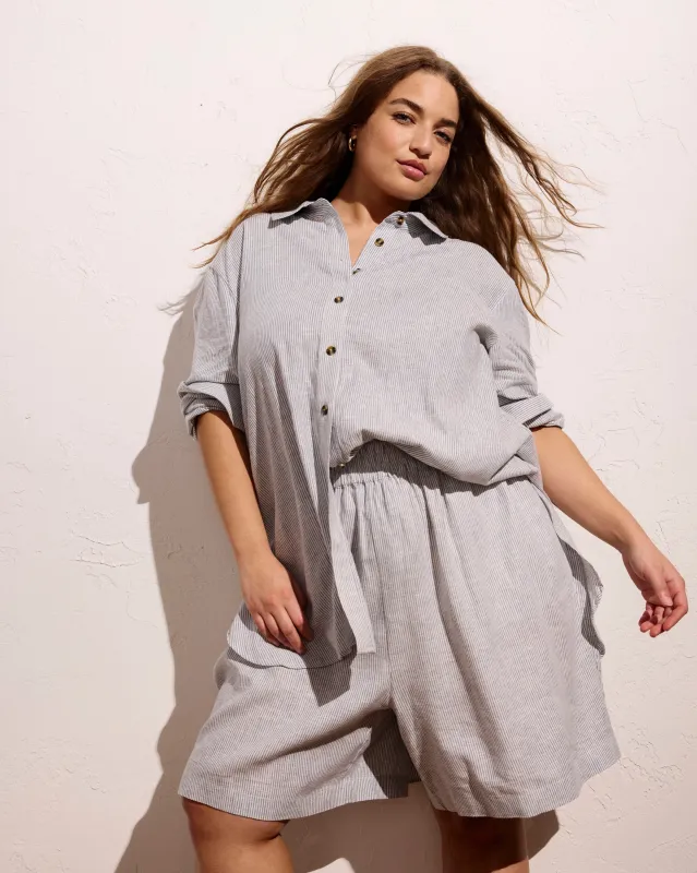 Juniper Linen Easy Pull-On Shorts - Beach Stripe made by Universal Standard