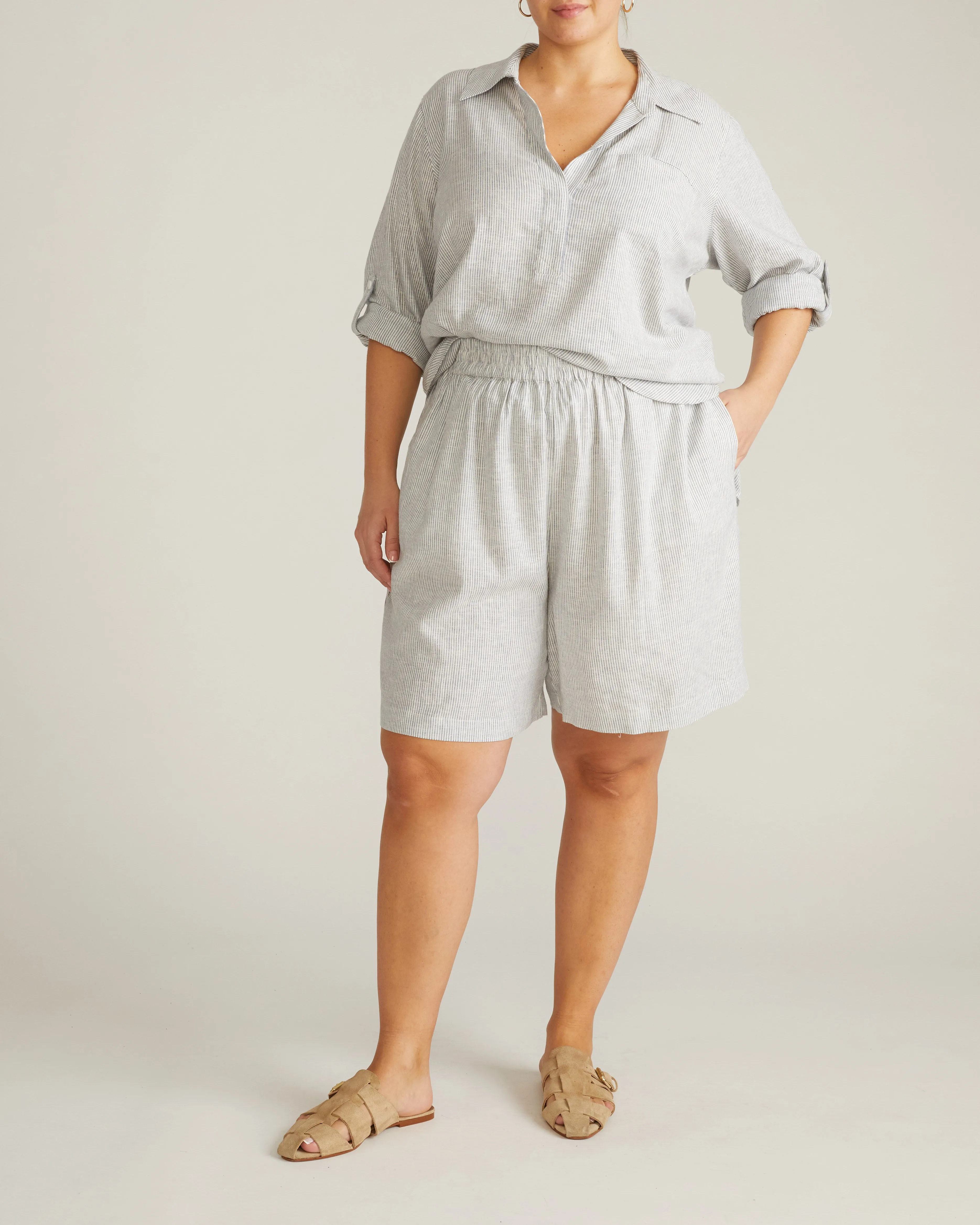 Juniper Linen Easy Pull-On Shorts - Beach Stripe sold by Universal Standard product image thumbnail 4