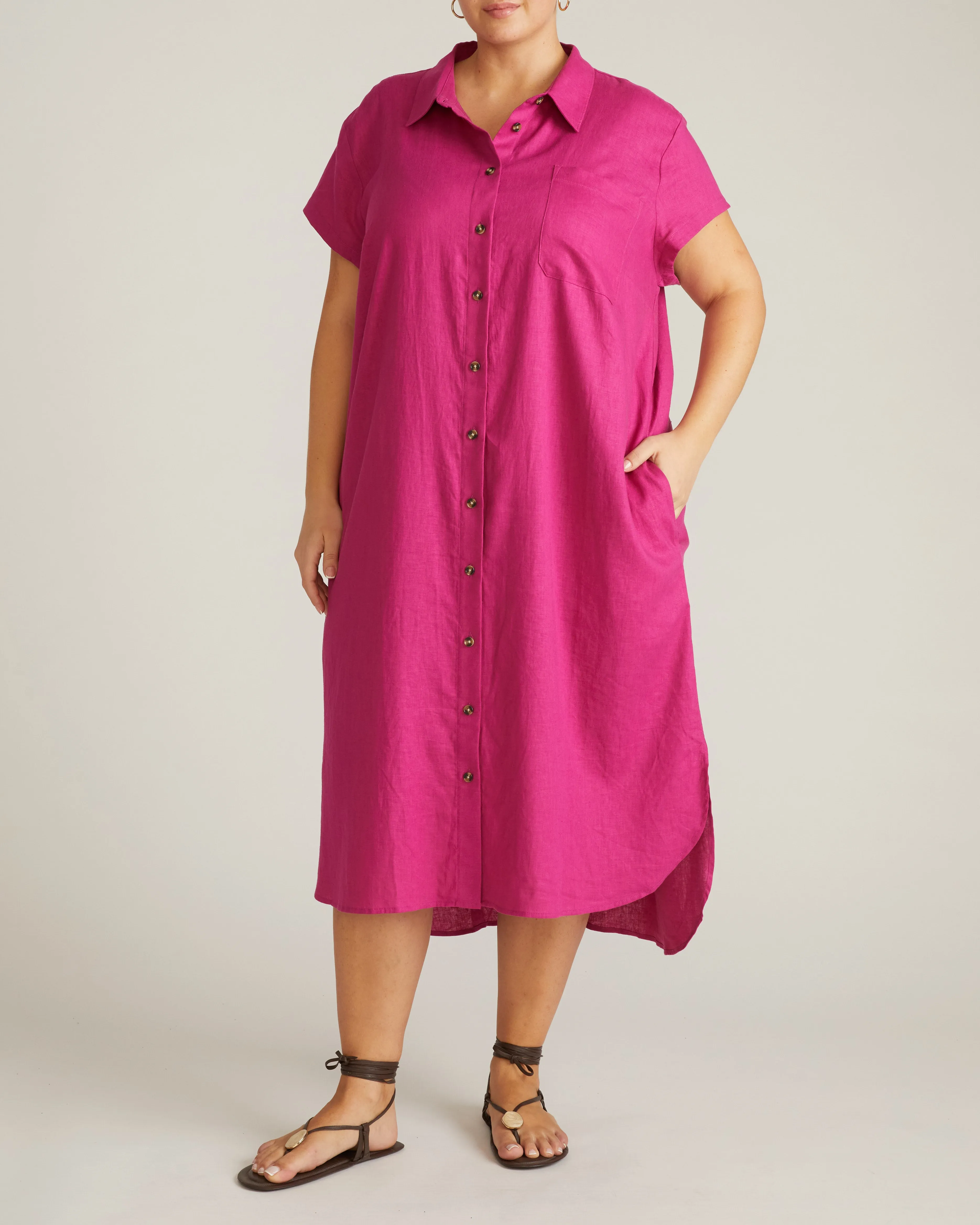 Dune Linen Shirtdress - Hyper Pink sold by Universal Standard product image thumbnail 4