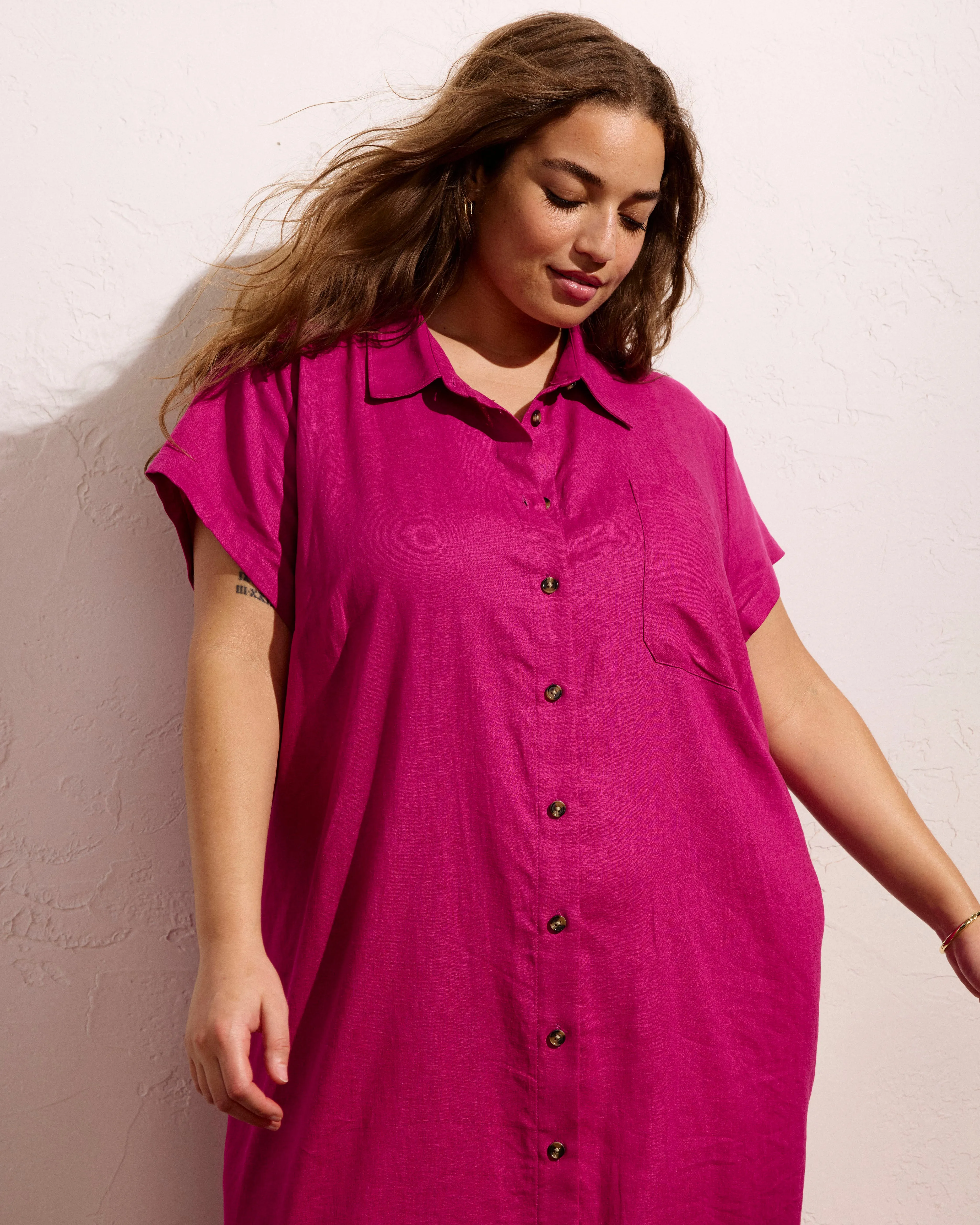 Dune Linen Shirtdress - Hyper Pink sold by Universal Standard product image thumbnail 2