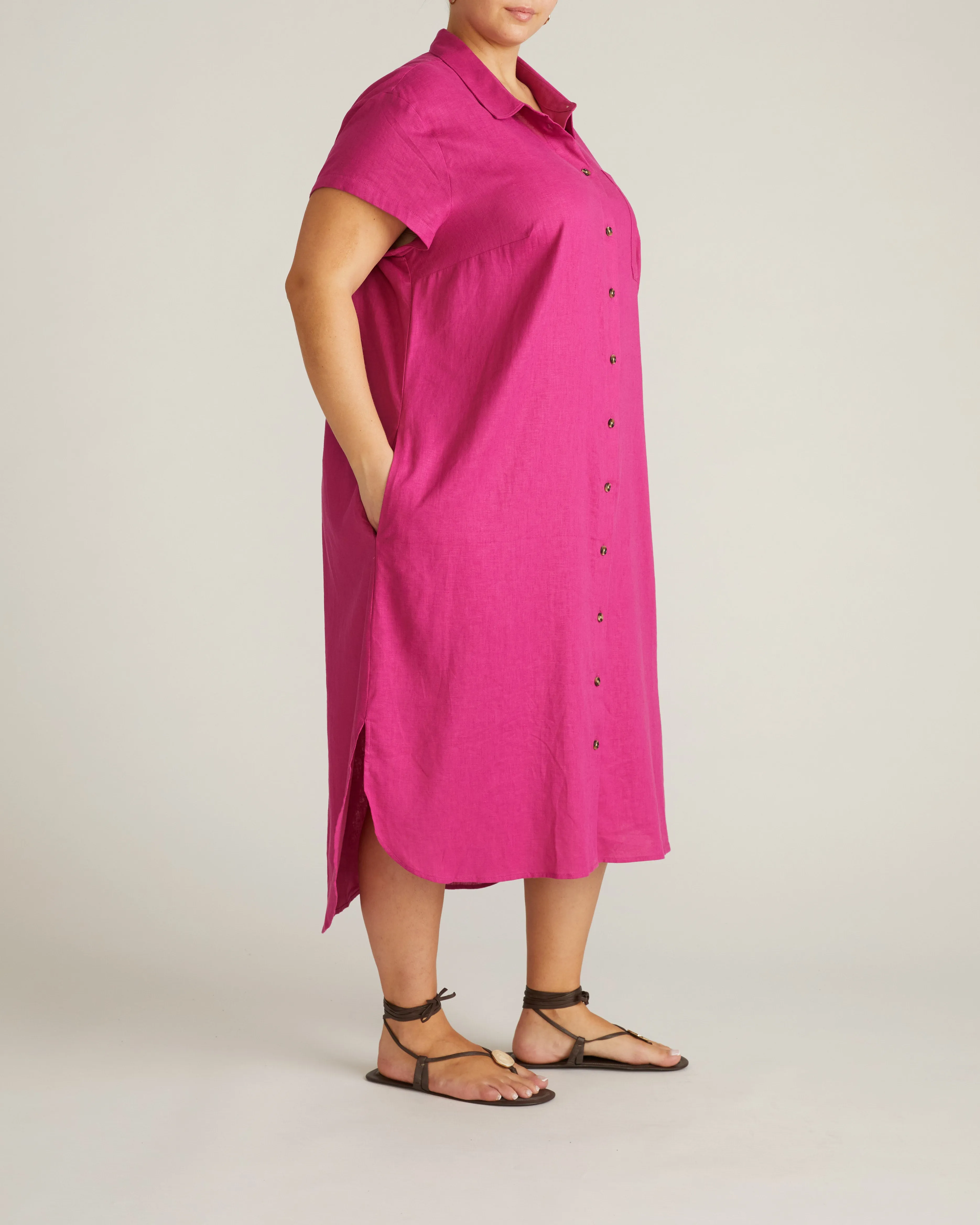 Dune Linen Shirtdress - Hyper Pink sold by Universal Standard product image thumbnail 5