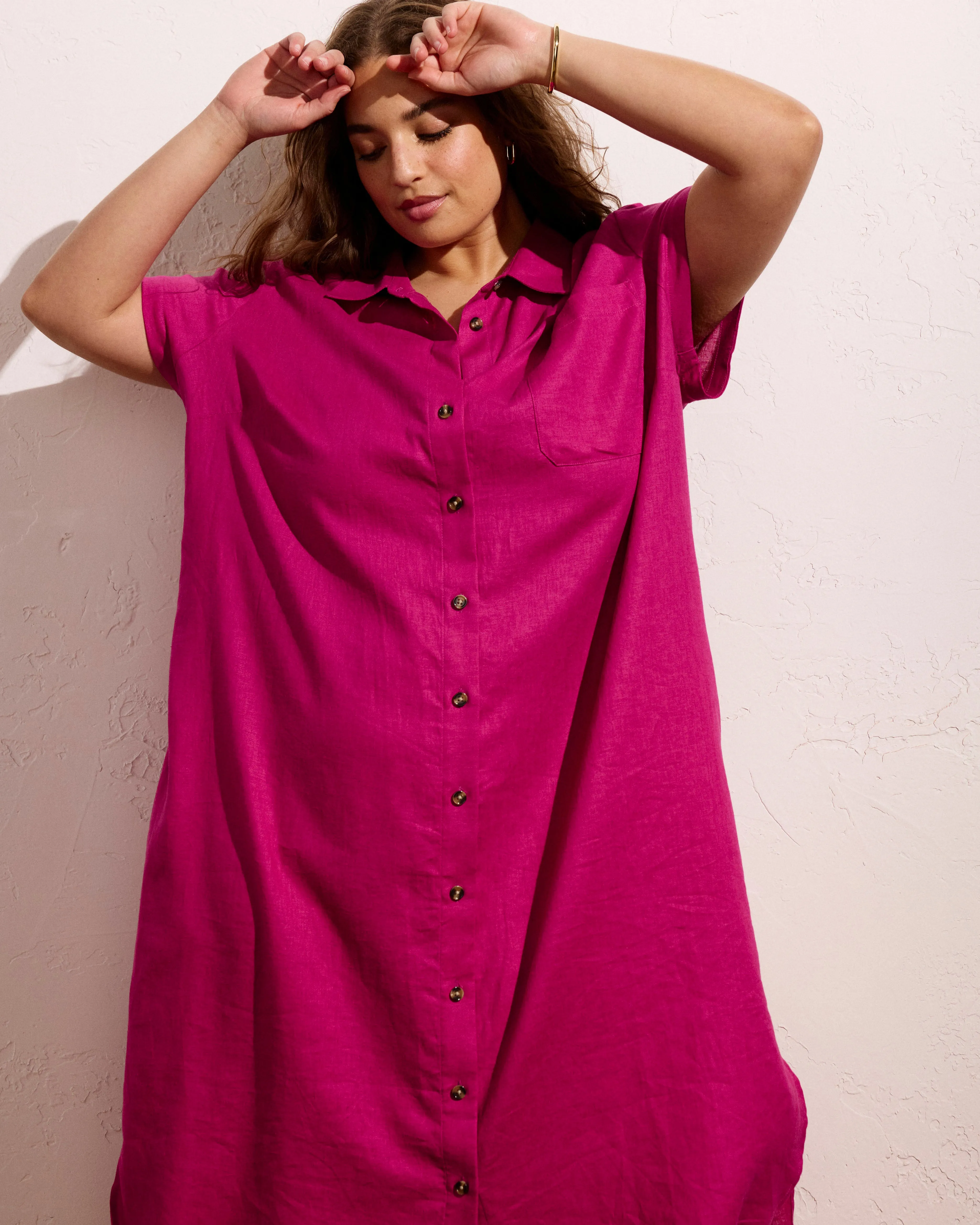 Dune Linen Shirtdress - Hyper Pink sold by Universal Standard product image thumbnail 3