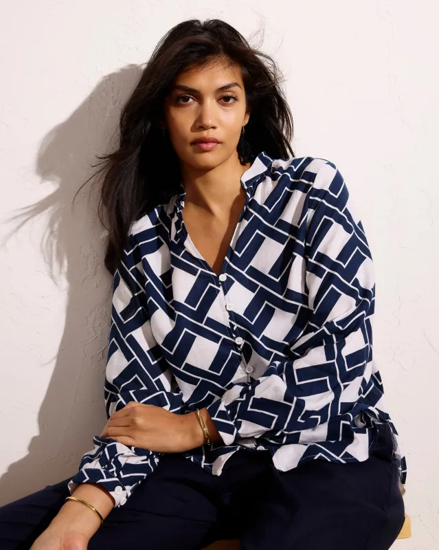 Avalon Linen Blouse - Geometrica Print made by Universal Standard