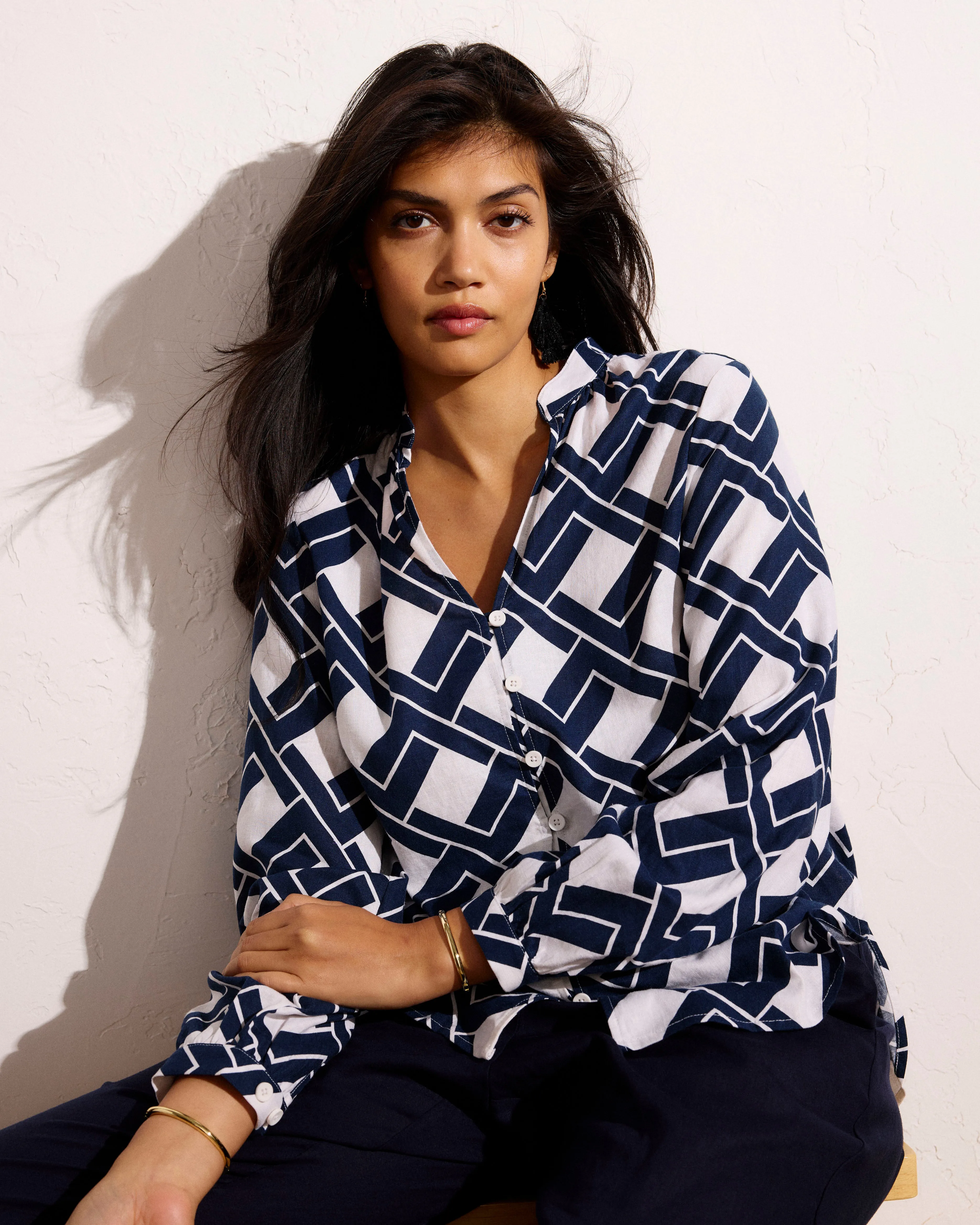 Avalon Linen Blouse - Geometrica Print sold by Universal Standard