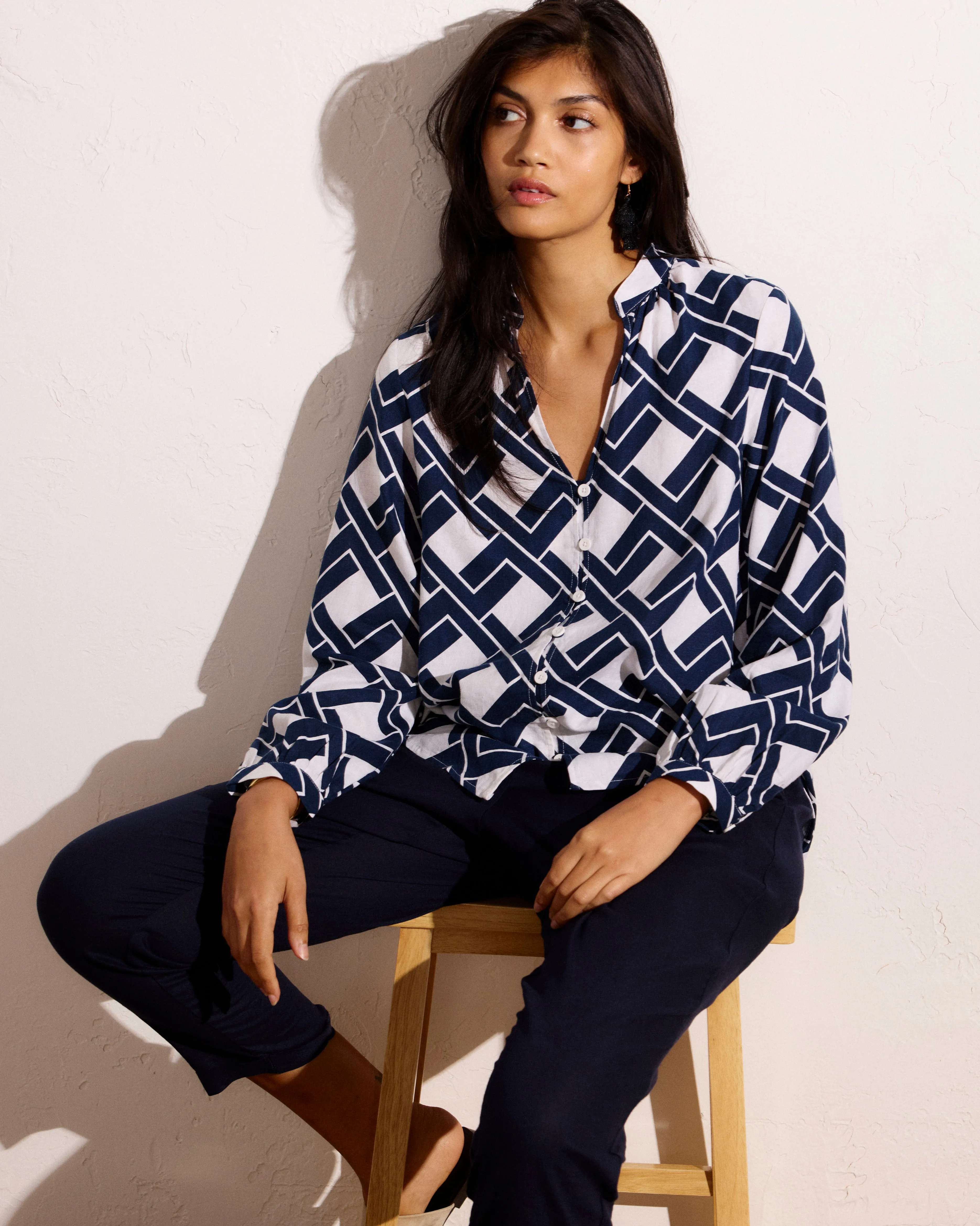 Avalon Linen Blouse - Geometrica Print sold by Universal Standard product image thumbnail 3