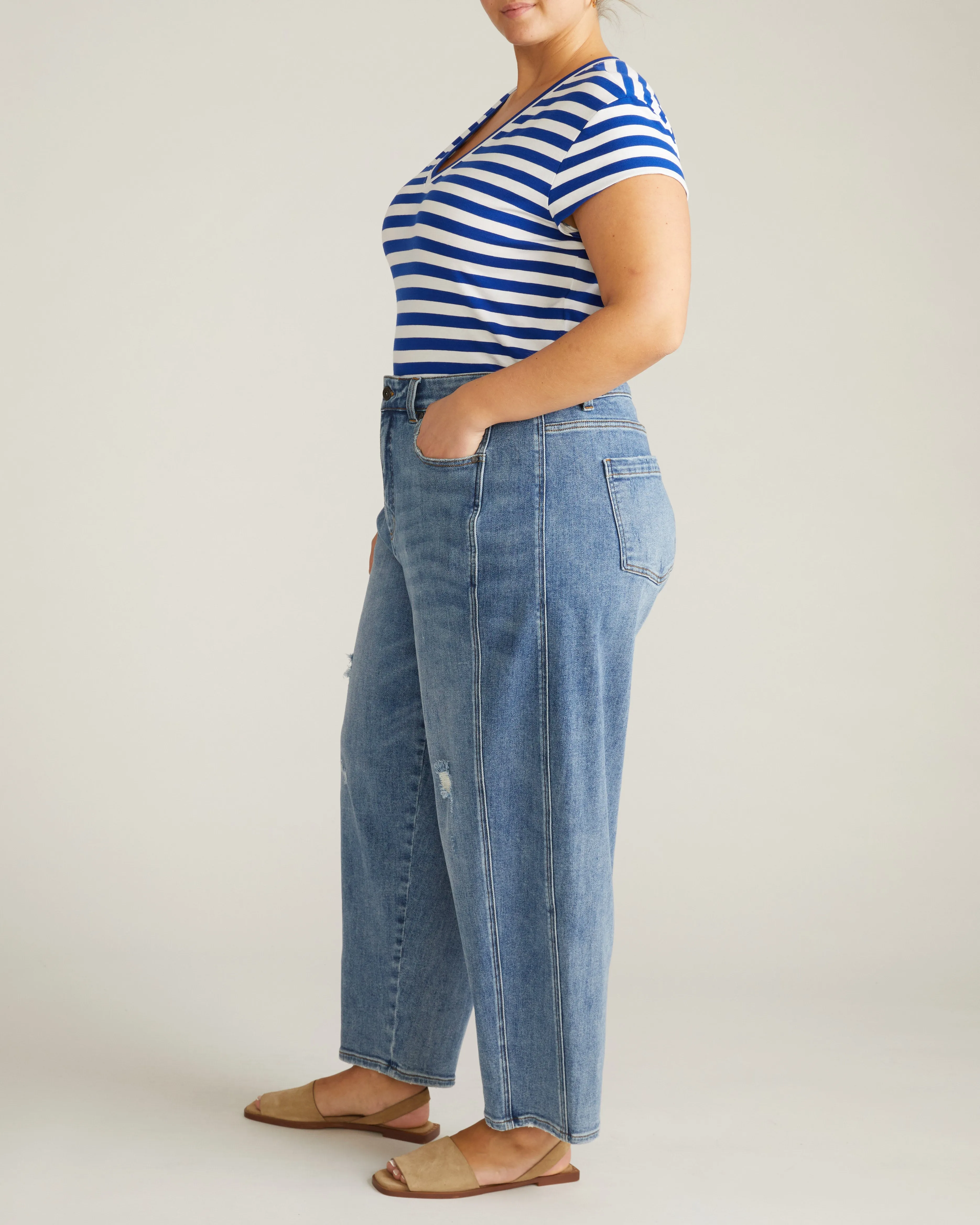 Ashley V Neck Cap Sleeve Tee - Hammersmith Blue Stripe sold by Universal Standard product image thumbnail 5