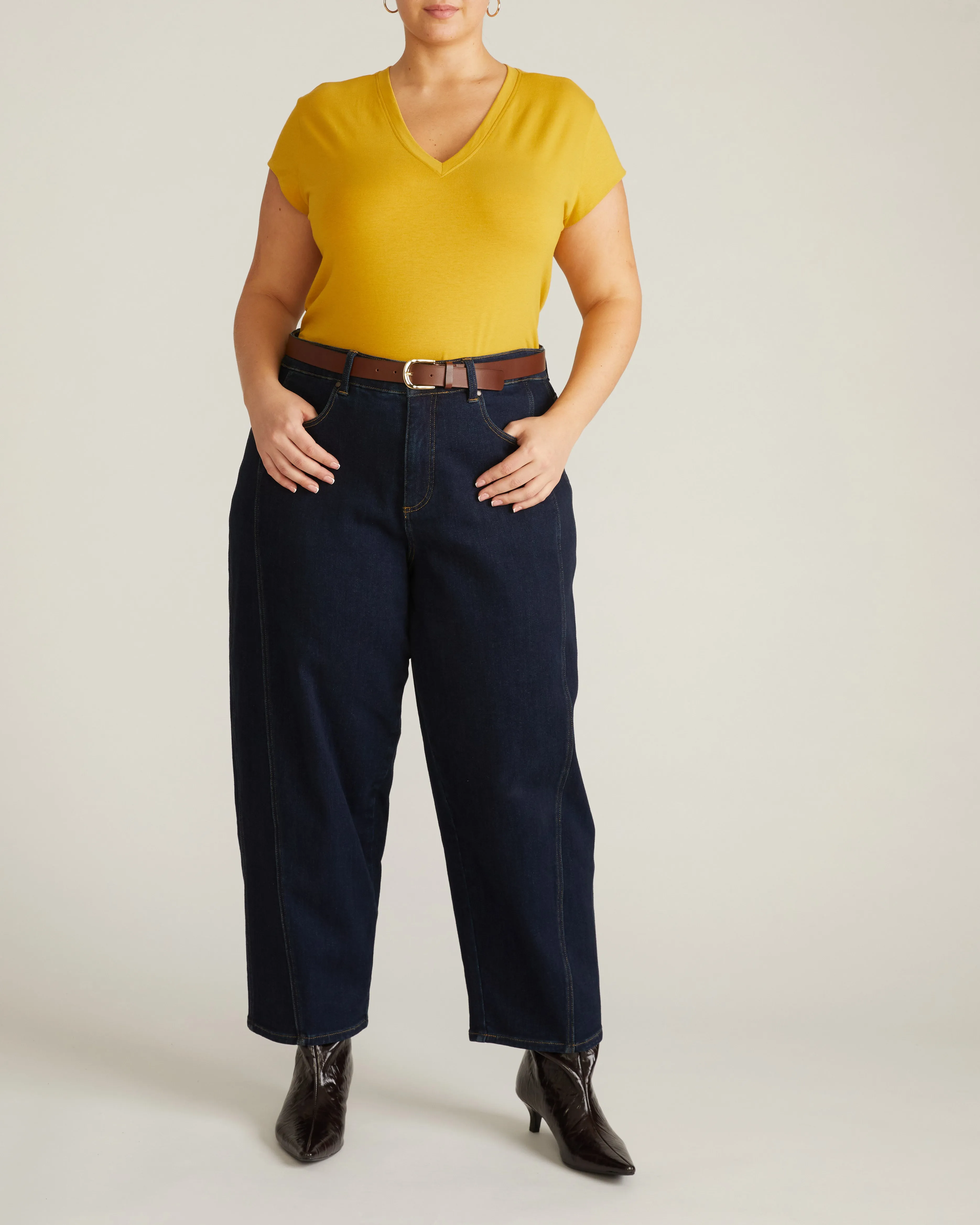 Ashley V Neck Cap Sleeve Tee - Yellow Ochre sold by Universal Standard product image thumbnail 3